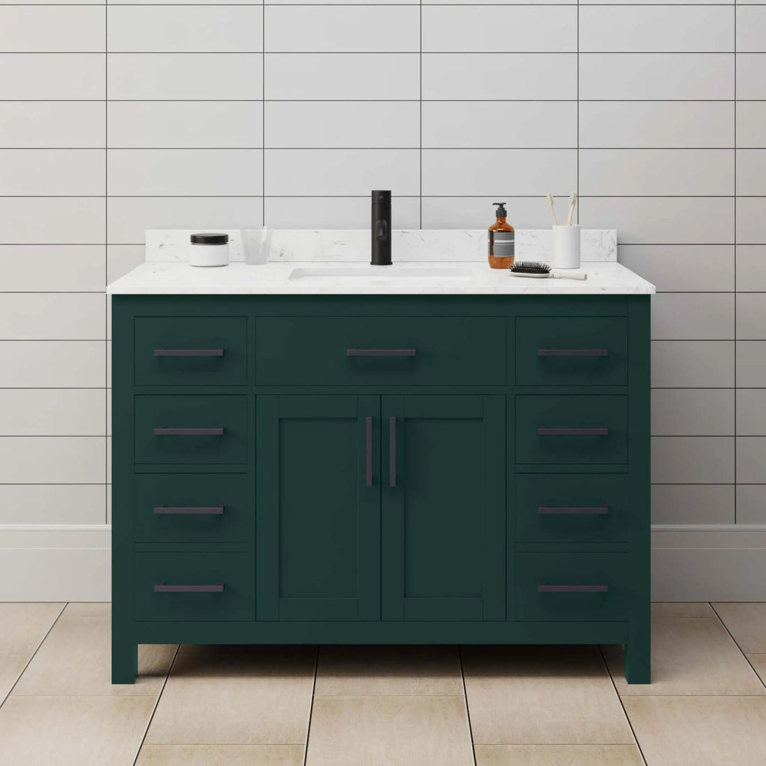 48" Beckett Single Bathroom Vanity in Green with Matte Black Trim by Wyndham