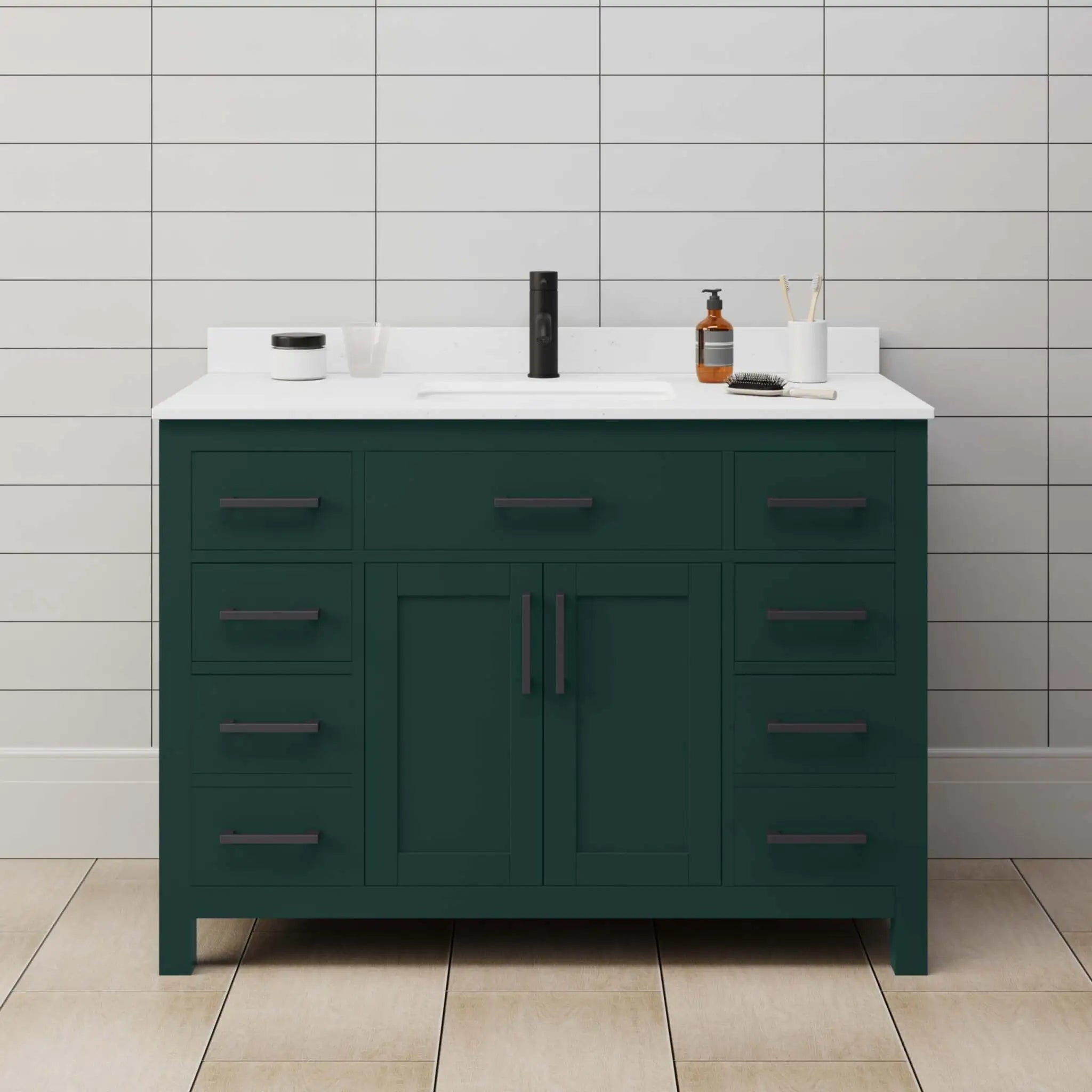 48" Beckett Single Bathroom Vanity in Green with Matte Black Trim by Wyndham