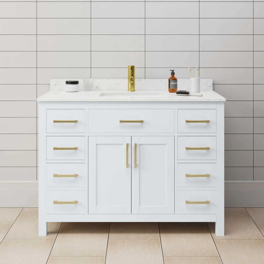 48" Beckett Single Bathroom Vanity in White with Brushed Gold Trim by Wyndham