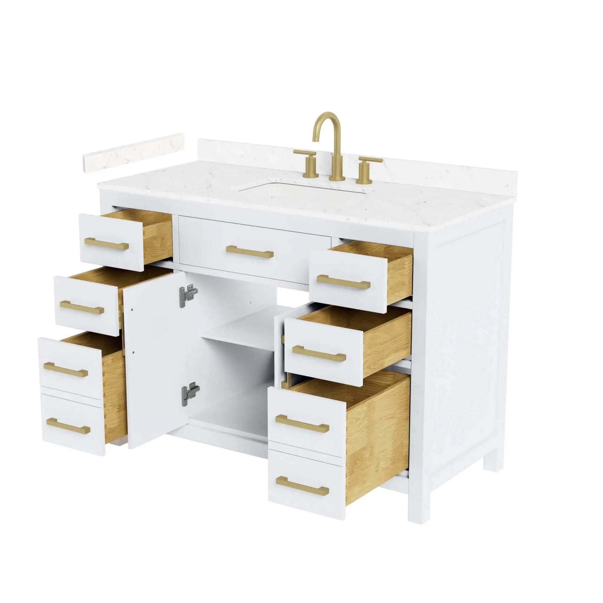 48" Beckett Single Bathroom Vanity in White with Brushed Gold Trim by Wyndham