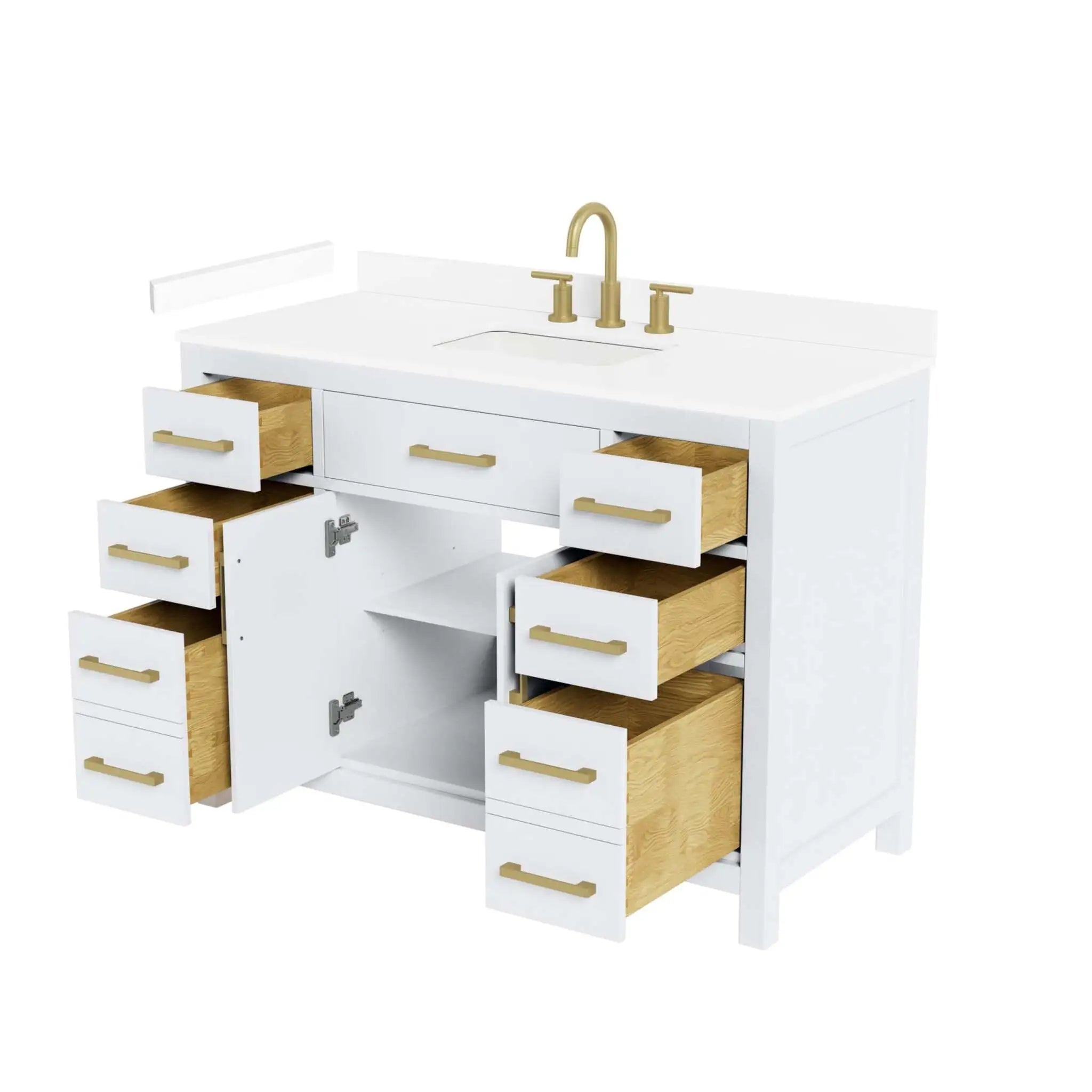 48" Beckett Single Bathroom Vanity in White with Brushed Gold Trim by Wyndham