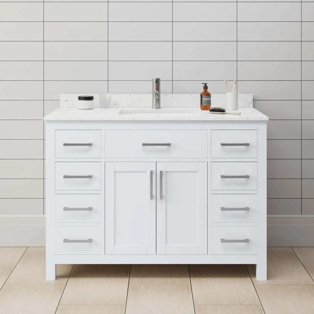 48" Beckett Single Bathroom Vanity in White with Brushed Nickel Trim by Wyndham