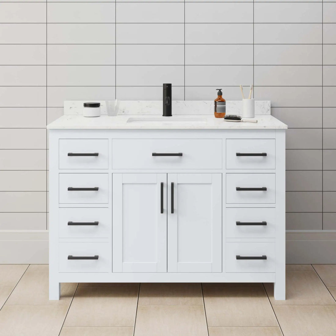 48" Beckett Single Bathroom Vanity in White with Matte Black Trim by Wyndham
