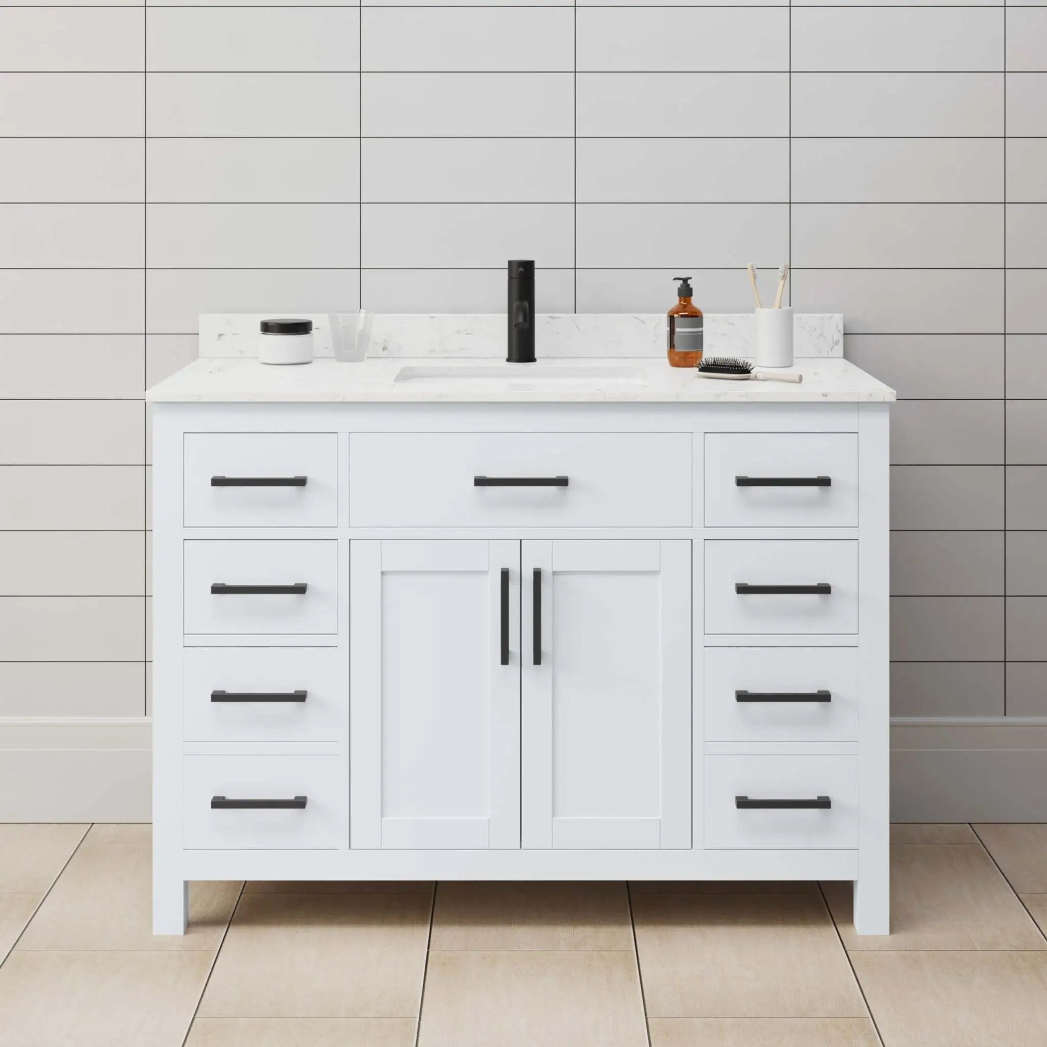 48" Beckett Single Bathroom Vanity in White with Matte Black Trim by Wyndham