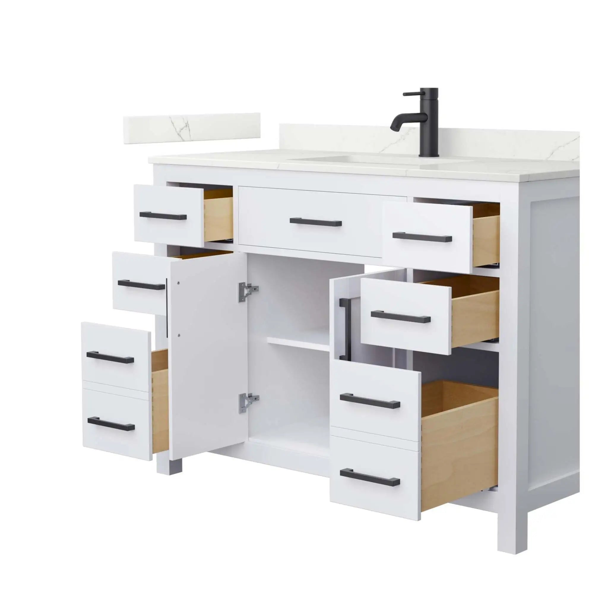 48" Beckett Single Bathroom Vanity in White with Matte Black Trim by Wyndham