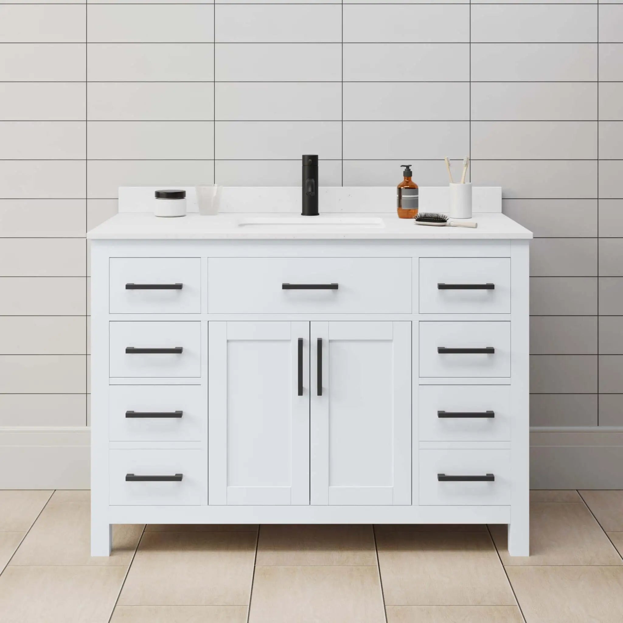 48" Beckett Single Bathroom Vanity in White with Matte Black Trim by Wyndham