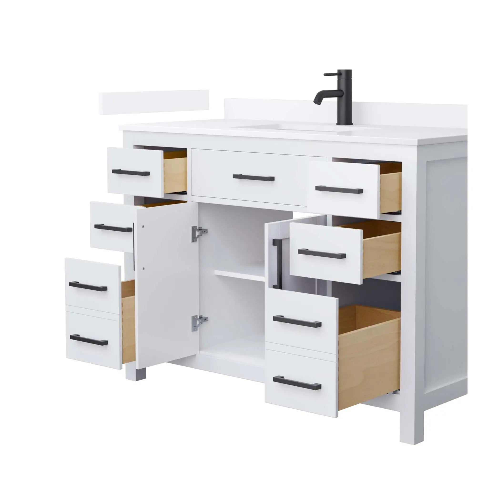 48" Beckett Single Bathroom Vanity in White with Matte Black Trim by Wyndham