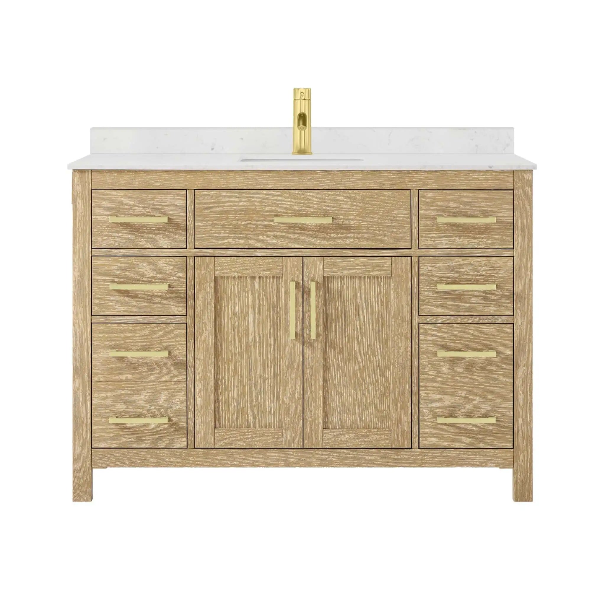 48" Beckett Single Bathroom Vanity in Whitewashed Oak with Brushed Gold Trim by Wyndham