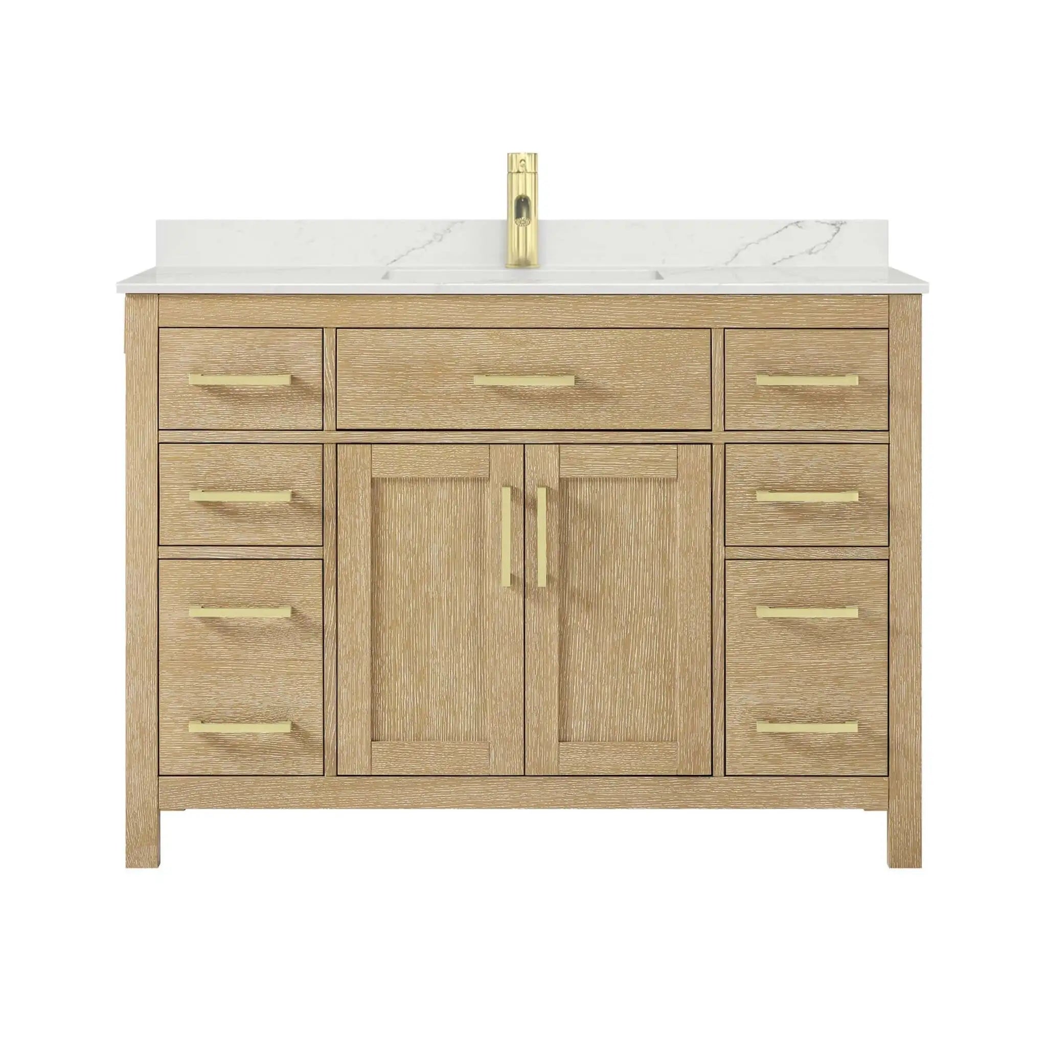 48" Beckett Single Bathroom Vanity in Whitewashed Oak with Brushed Gold Trim by Wyndham