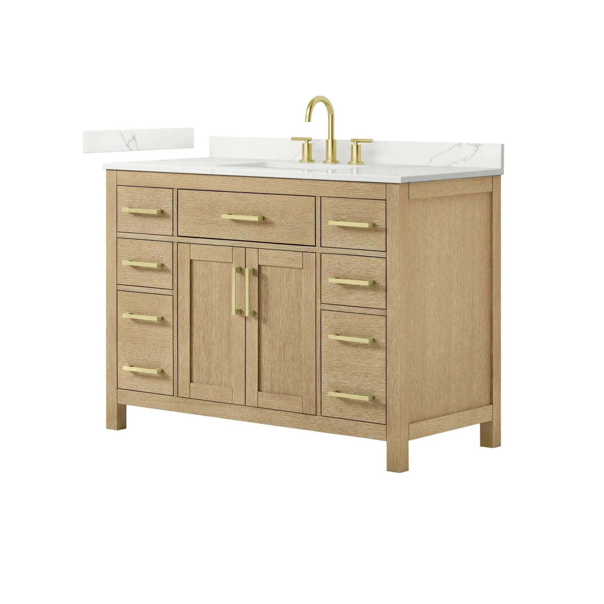 48" Beckett Single Bathroom Vanity in Whitewashed Oak with Brushed Gold Trim by Wyndham