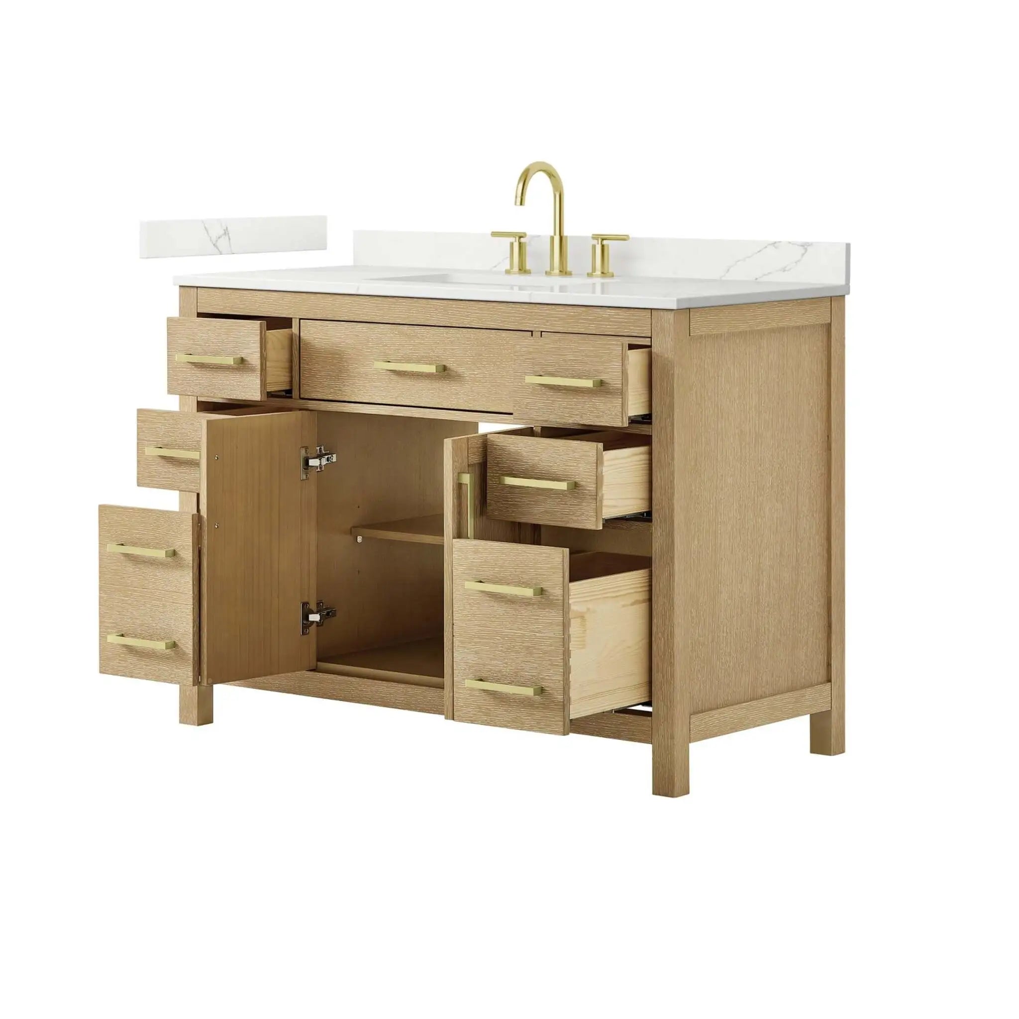 48" Beckett Single Bathroom Vanity in Whitewashed Oak with Brushed Gold Trim by Wyndham
