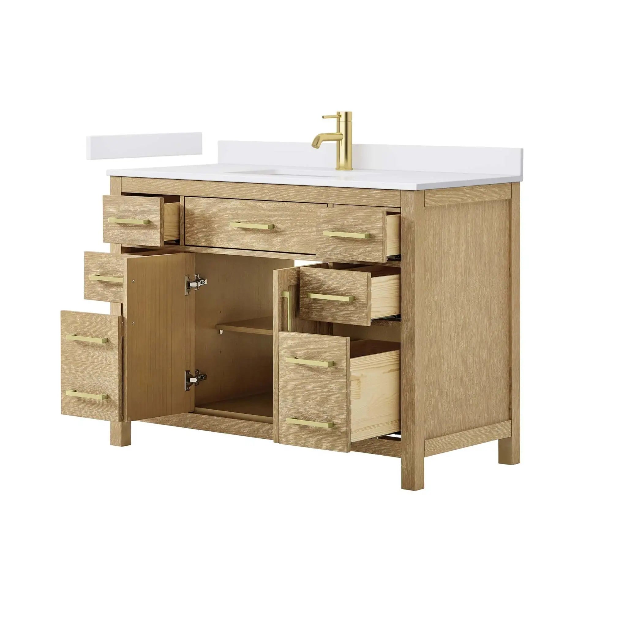 48" Beckett Single Bathroom Vanity in Whitewashed Oak with Brushed Gold Trim by Wyndham