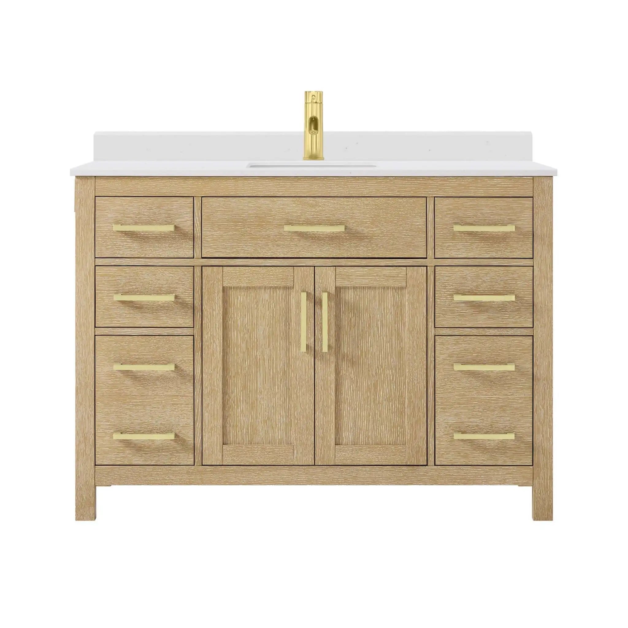 48" Beckett Single Bathroom Vanity in Whitewashed Oak with Brushed Gold Trim by Wyndham