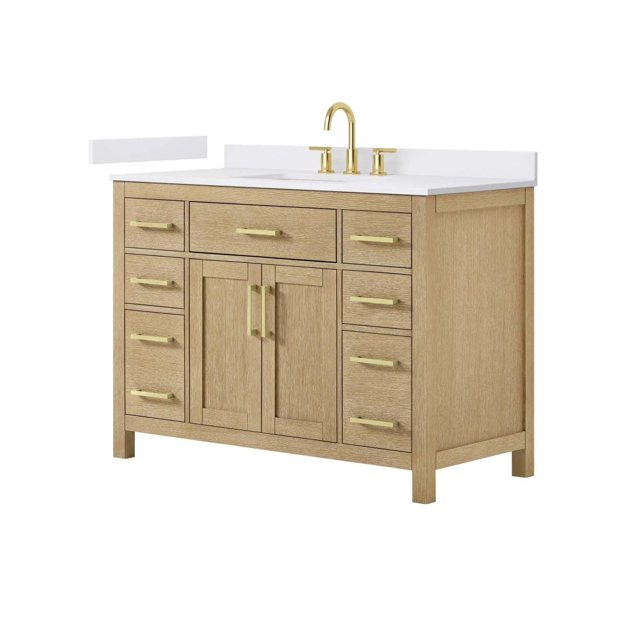 48" Beckett Single Bathroom Vanity in Whitewashed Oak with Brushed Gold Trim by Wyndham