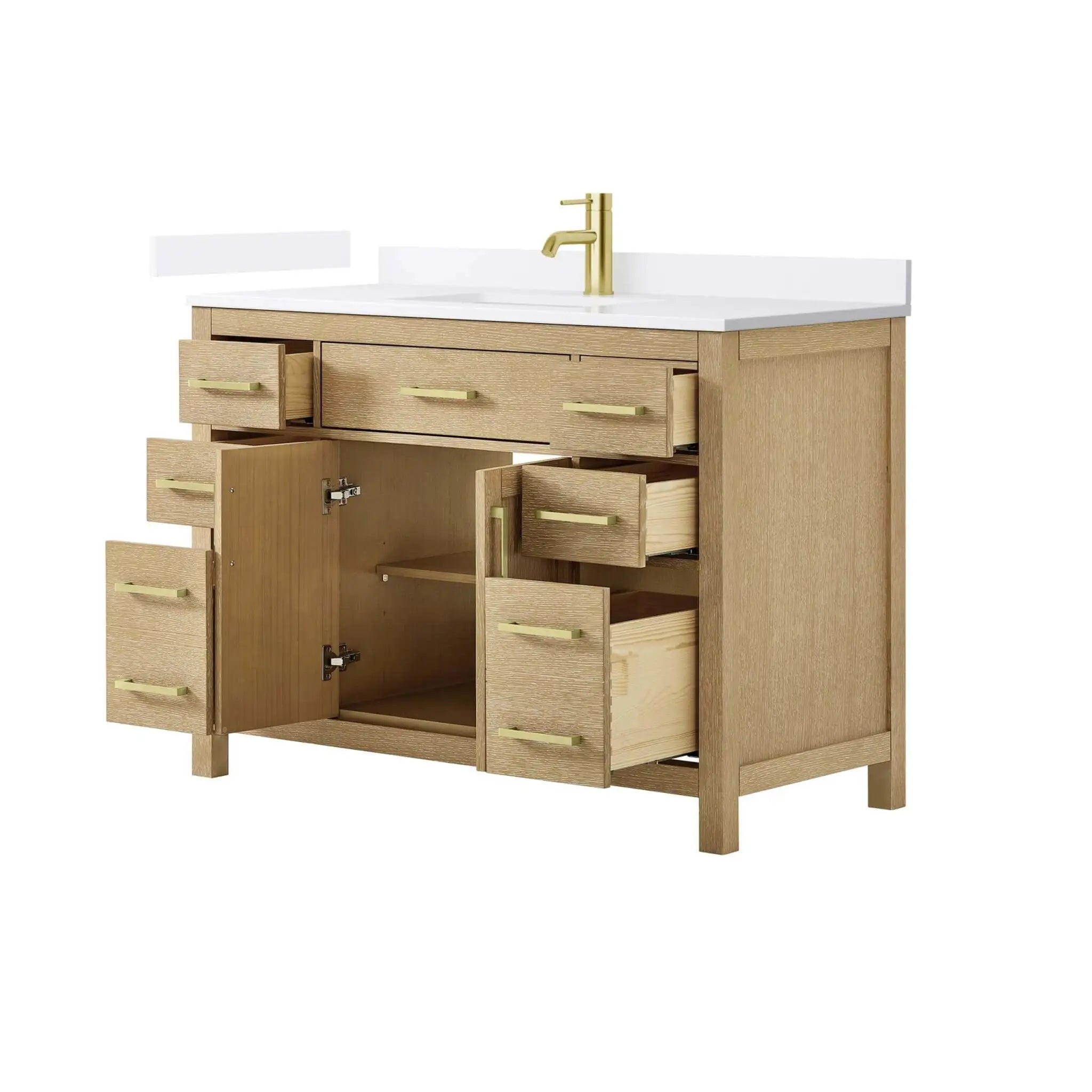 48" Beckett Single Bathroom Vanity in Whitewashed Oak with Brushed Gold Trim by Wyndham