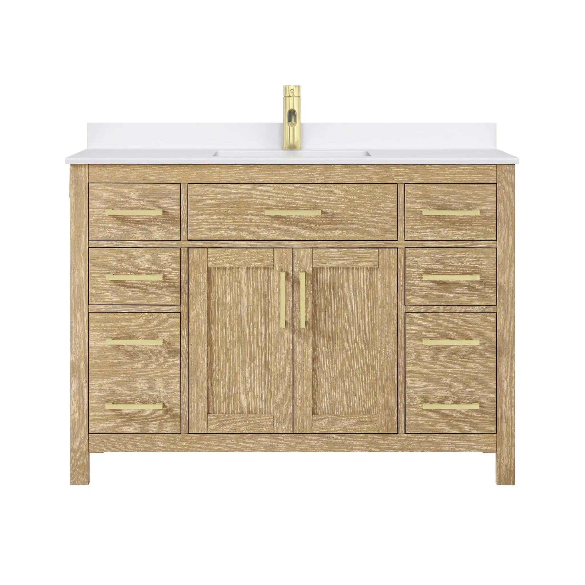 48" Beckett Single Bathroom Vanity in Whitewashed Oak with Brushed Gold Trim by Wyndham