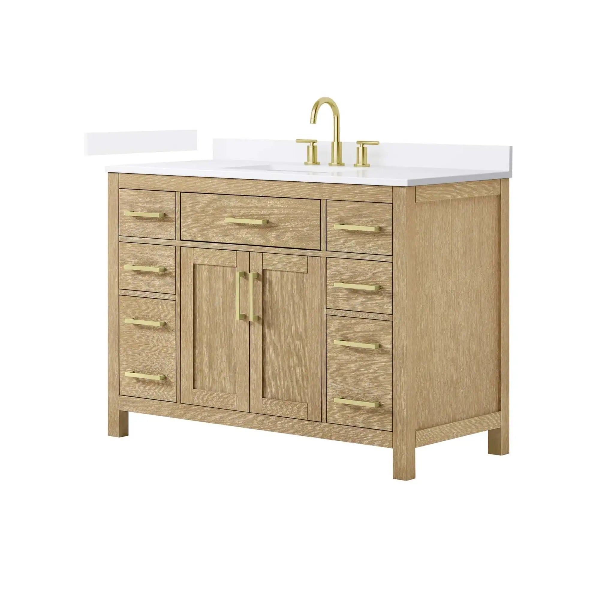 48" Beckett Single Bathroom Vanity in Whitewashed Oak with Brushed Gold Trim by Wyndham