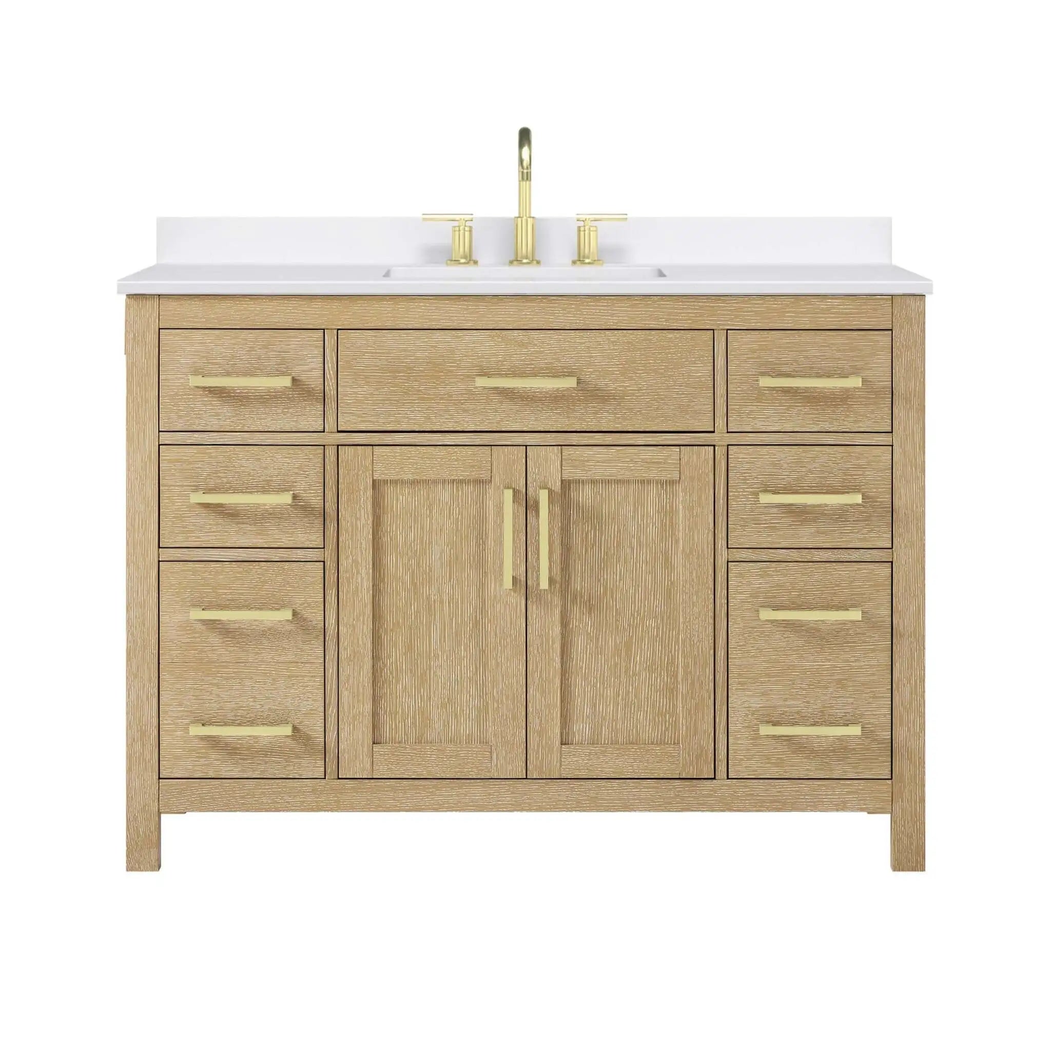 48" Beckett Single Bathroom Vanity in Whitewashed Oak with Brushed Gold Trim by Wyndham