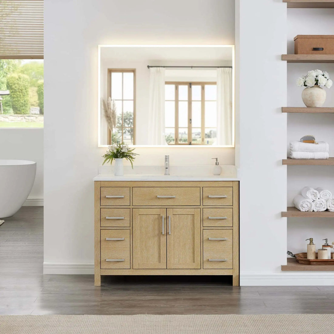 48" Beckett Single Bathroom Vanity in Whitewashed Oak with Brushed Nickel Trim by Wyndham