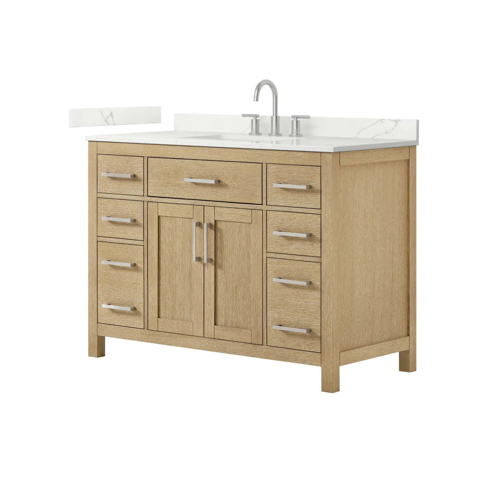 48" Beckett Single Bathroom Vanity in Whitewashed Oak with Brushed Nickel Trim by Wyndham