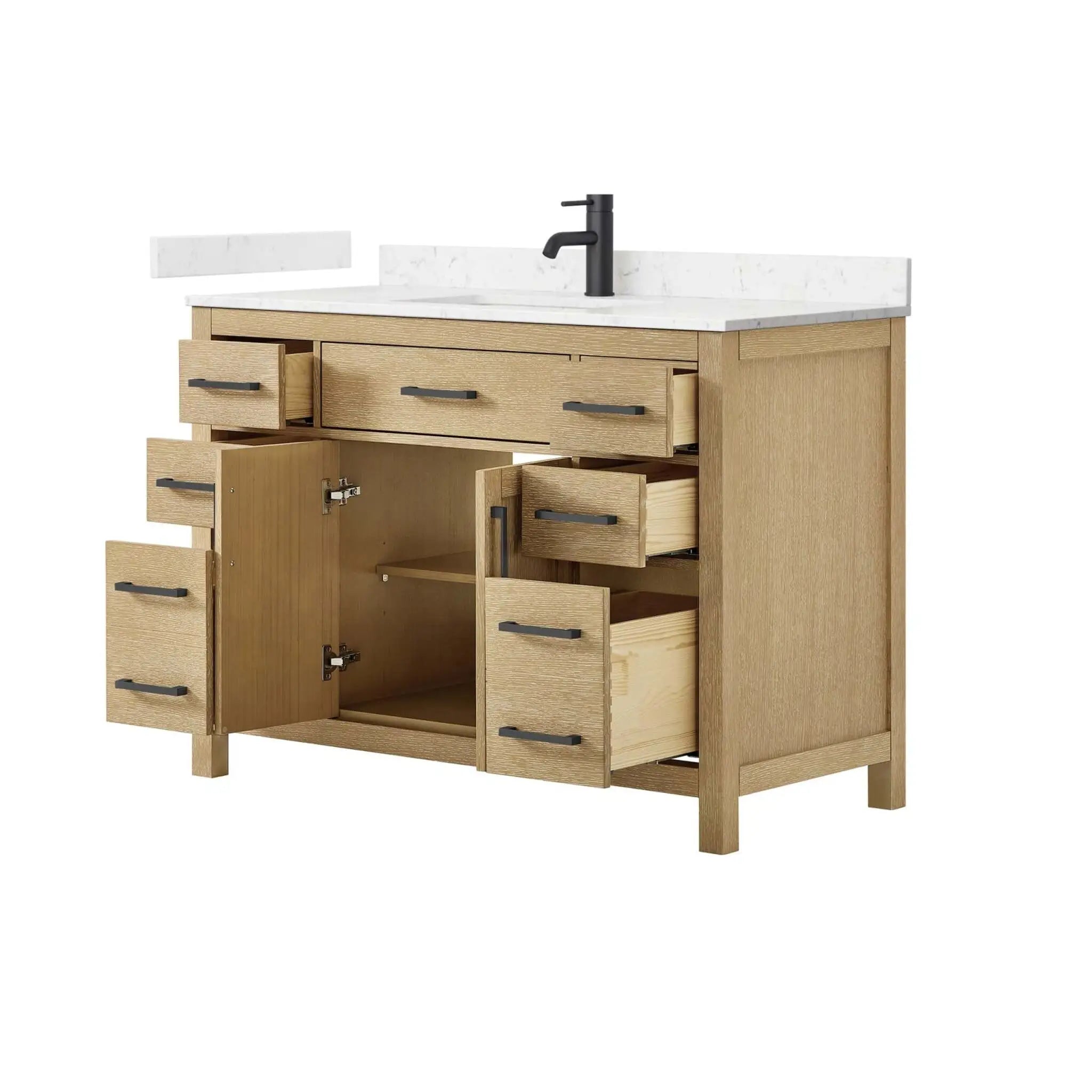48" Beckett Single Bathroom Vanity in Whitewashed Oak with Matte Black Trim by Wyndham