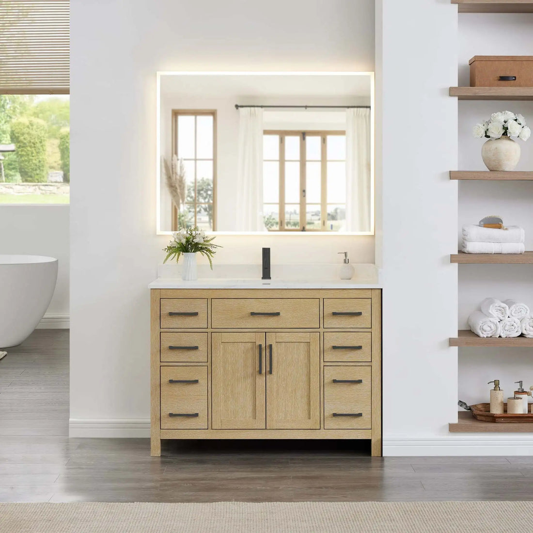 48" Beckett Single Bathroom Vanity in Whitewashed Oak with Matte Black Trim by Wyndham