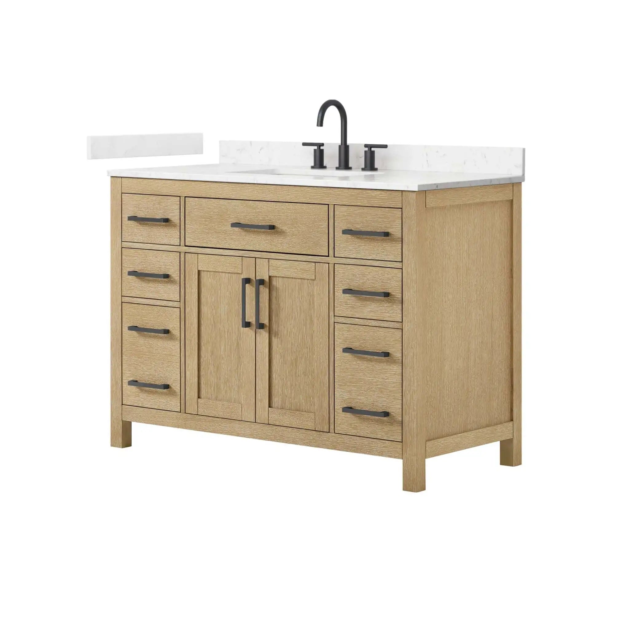 48" Beckett Single Bathroom Vanity in Whitewashed Oak with Matte Black Trim by Wyndham