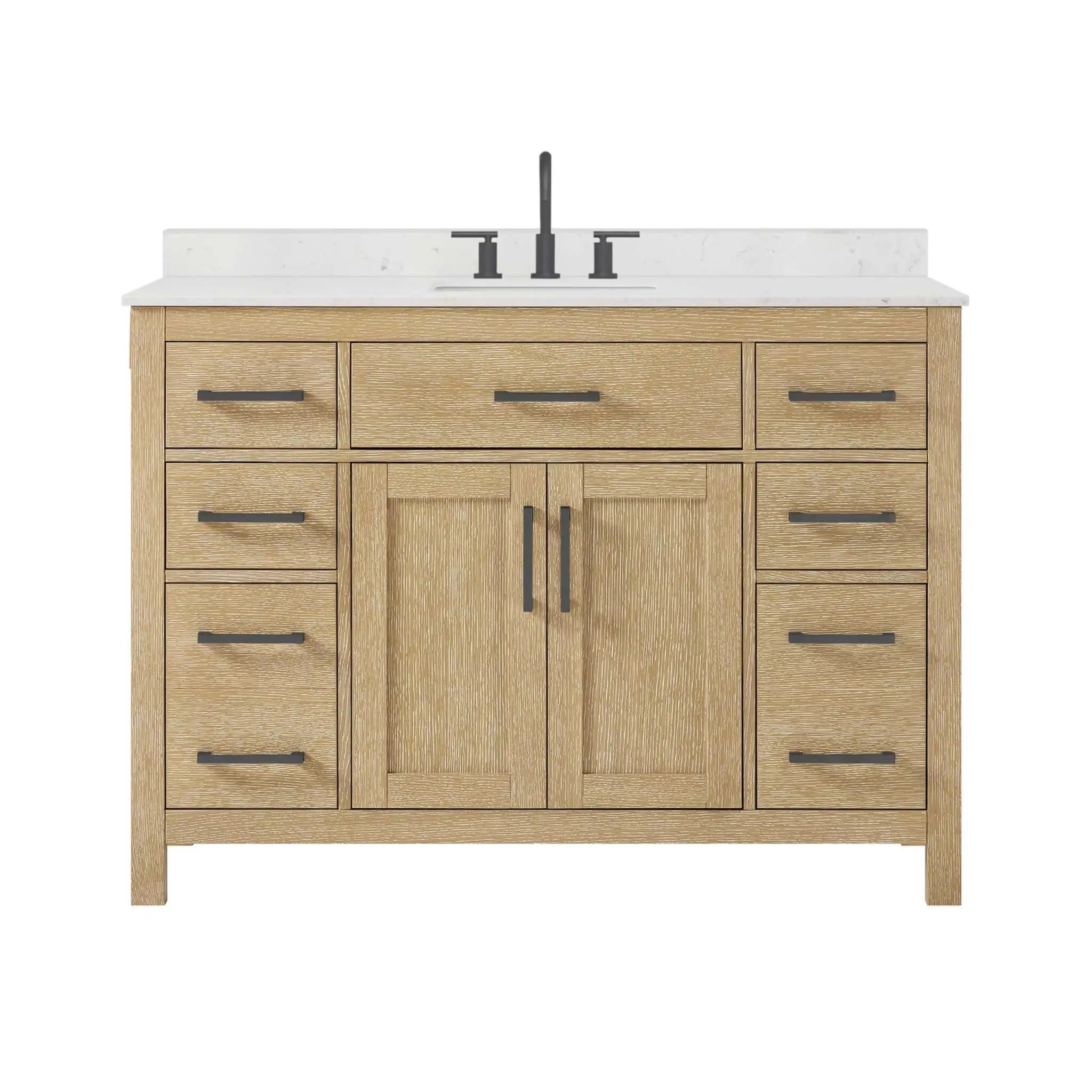 48" Beckett Single Bathroom Vanity in Whitewashed Oak with Matte Black Trim by Wyndham
