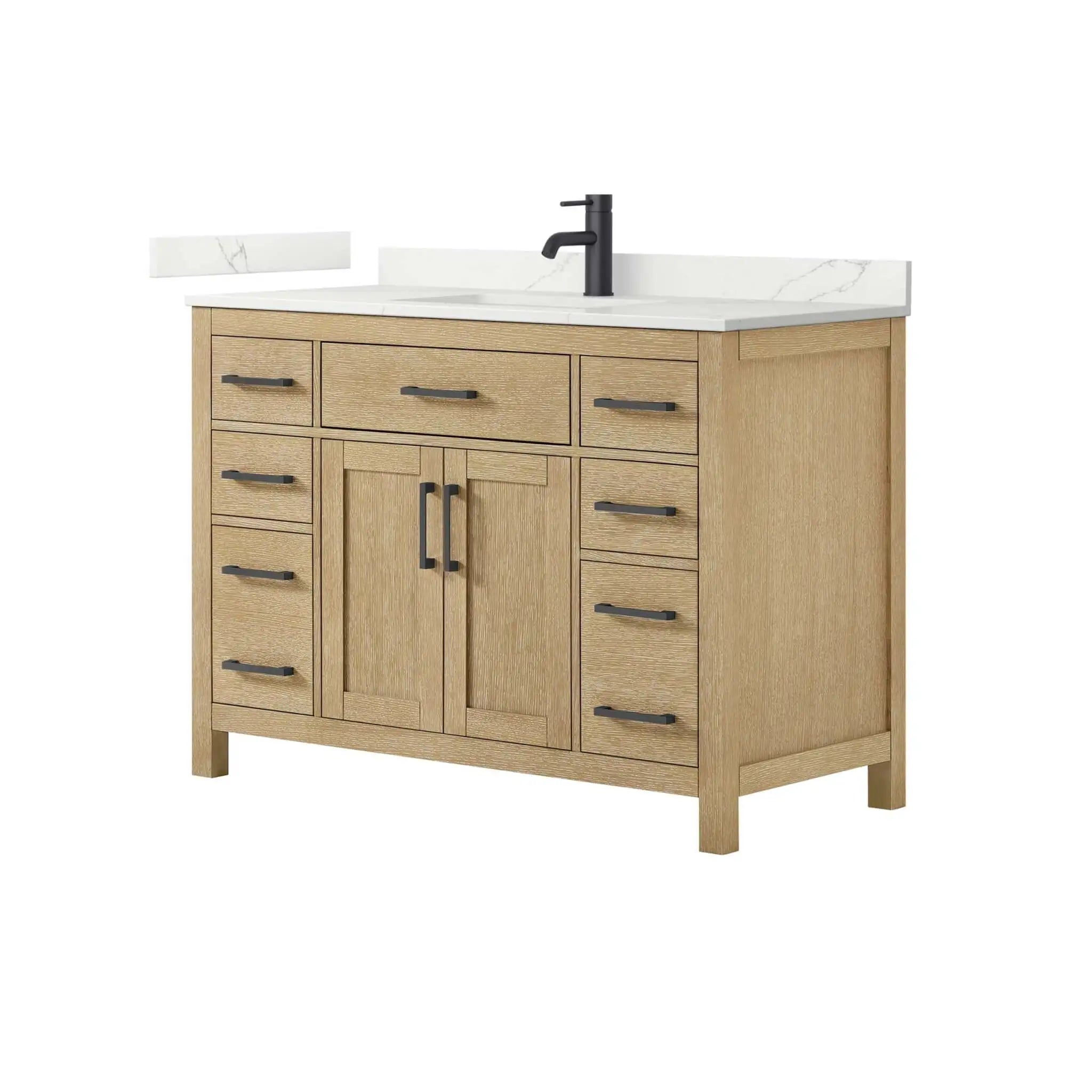 48" Beckett Single Bathroom Vanity in Whitewashed Oak with Matte Black Trim by Wyndham