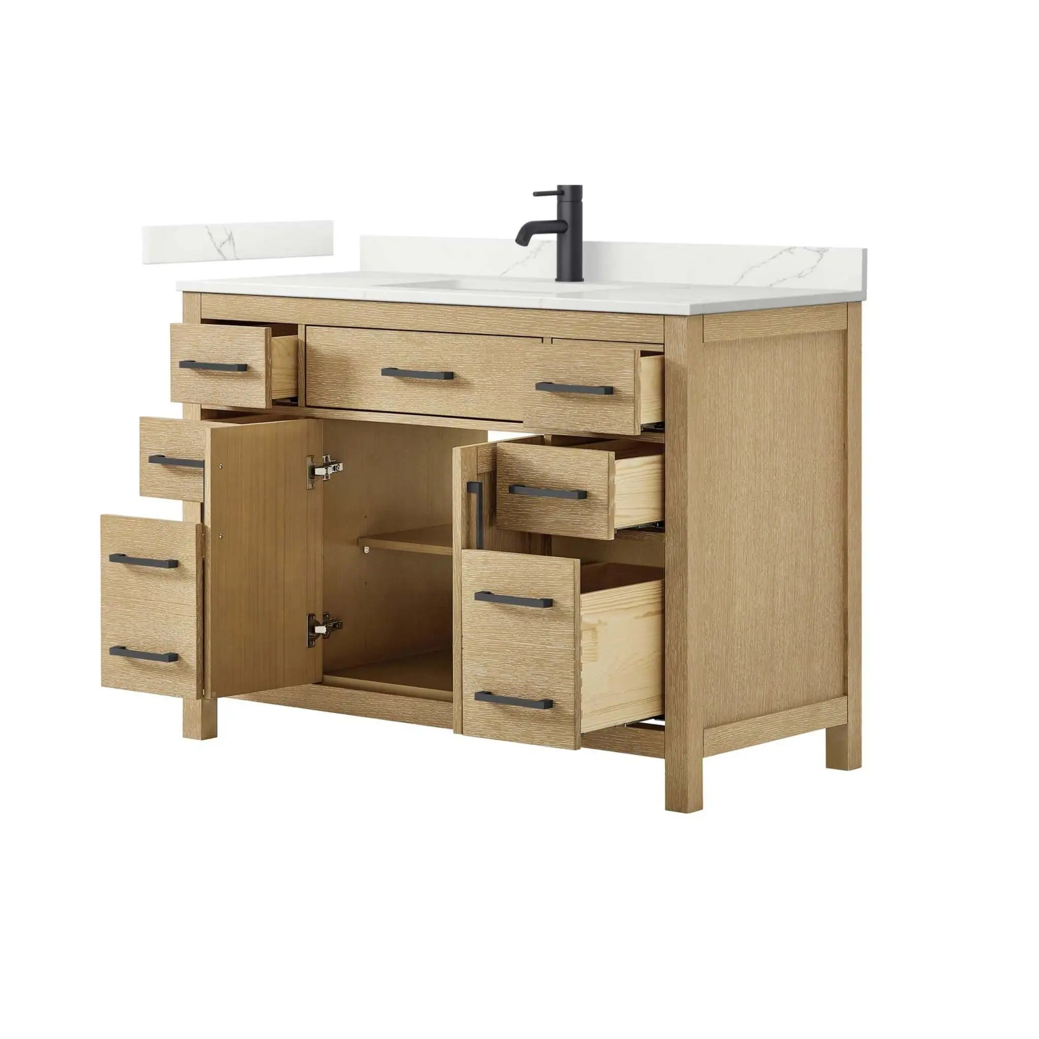 48" Beckett Single Bathroom Vanity in Whitewashed Oak with Matte Black Trim by Wyndham