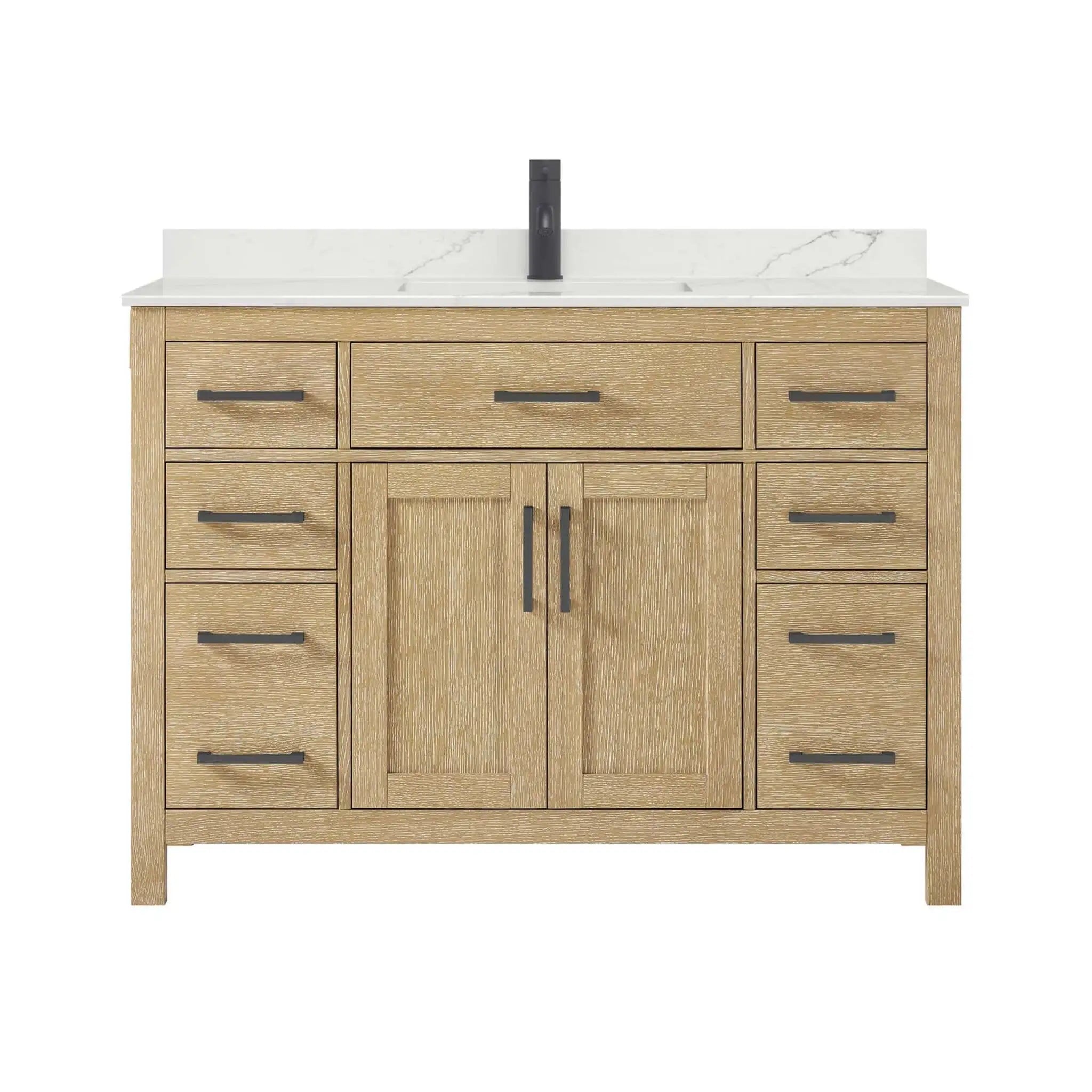48" Beckett Single Bathroom Vanity in Whitewashed Oak with Matte Black Trim by Wyndham