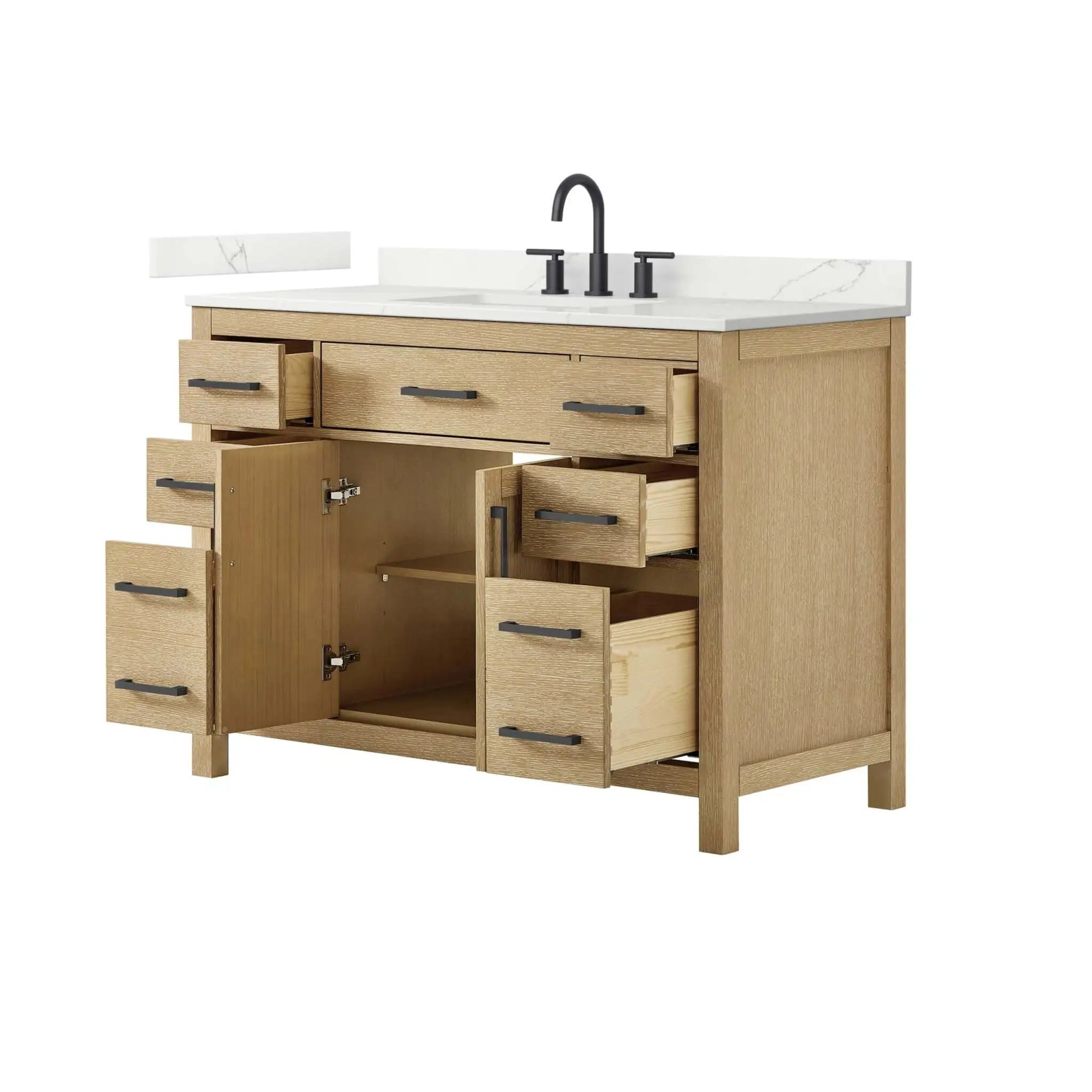 48" Beckett Single Bathroom Vanity in Whitewashed Oak with Matte Black Trim by Wyndham