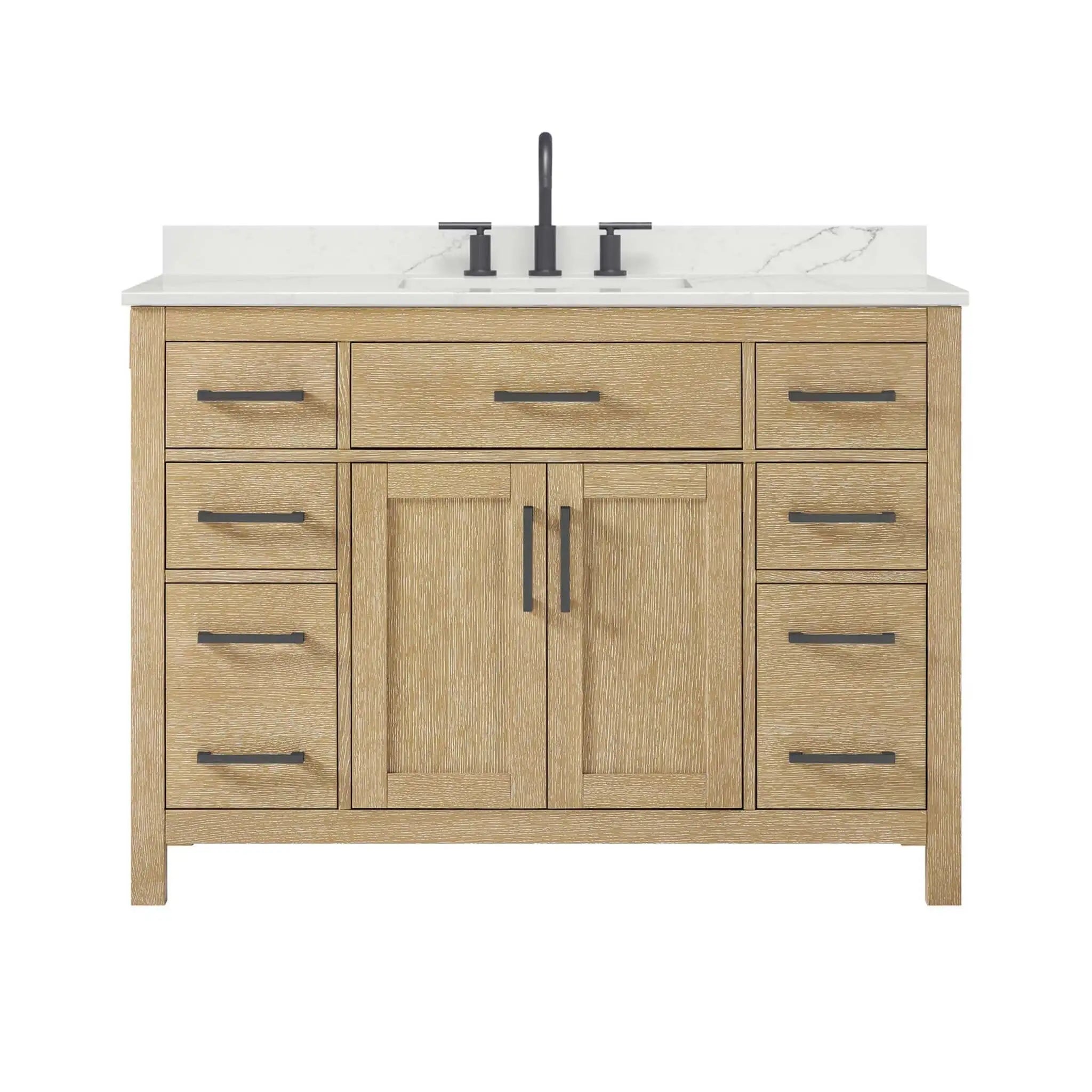 48" Beckett Single Bathroom Vanity in Whitewashed Oak with Matte Black Trim by Wyndham