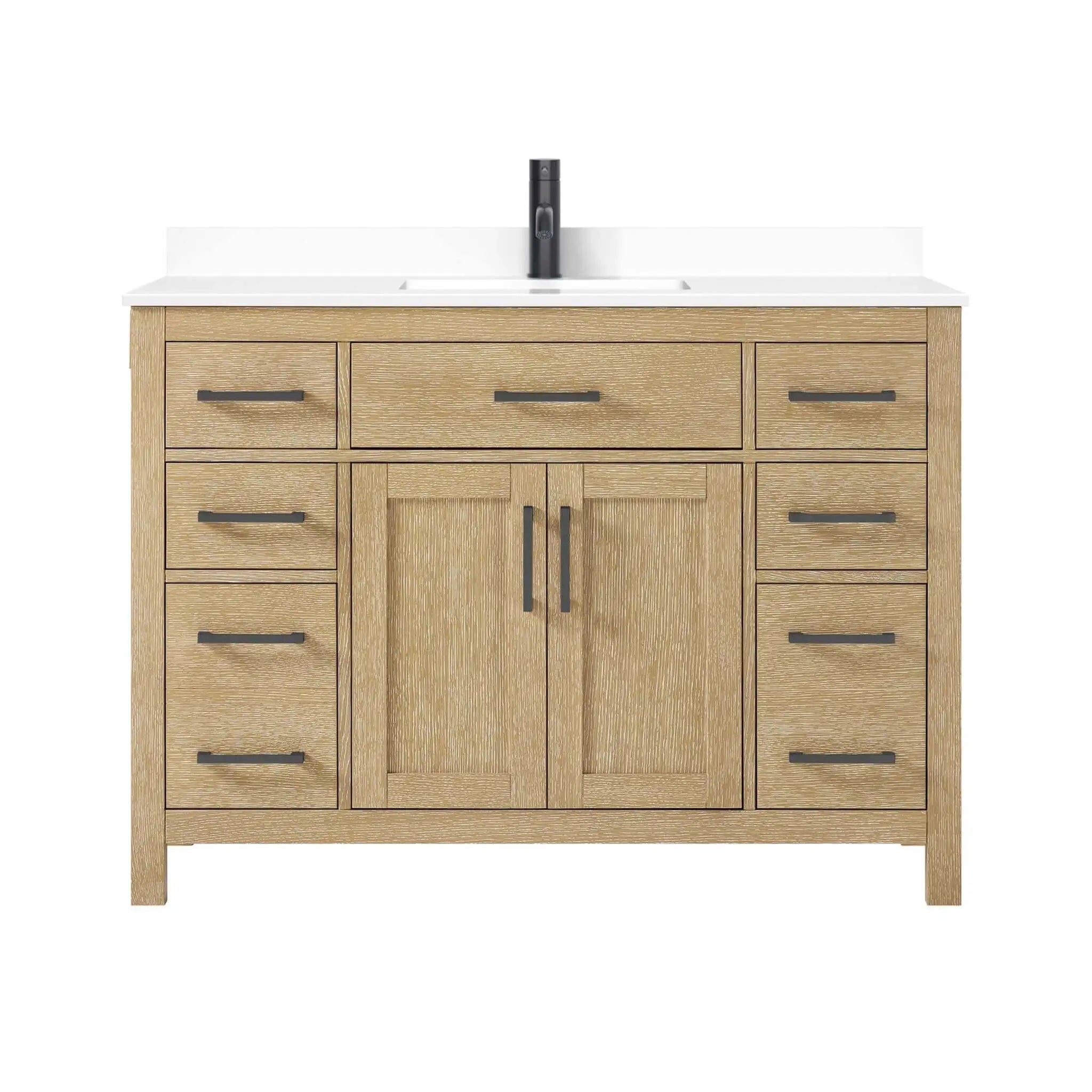 48" Beckett Single Bathroom Vanity in Whitewashed Oak with Matte Black Trim by Wyndham
