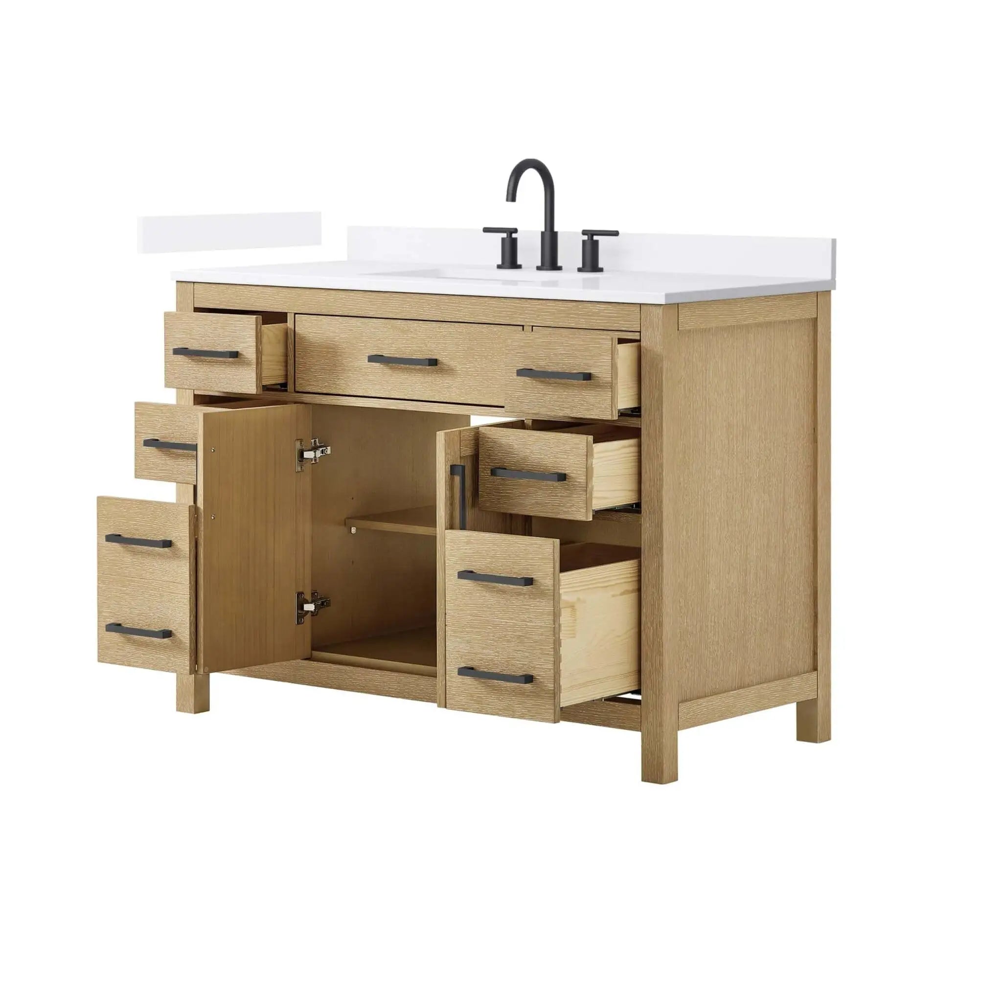 48" Beckett Single Bathroom Vanity in Whitewashed Oak with Matte Black Trim by Wyndham