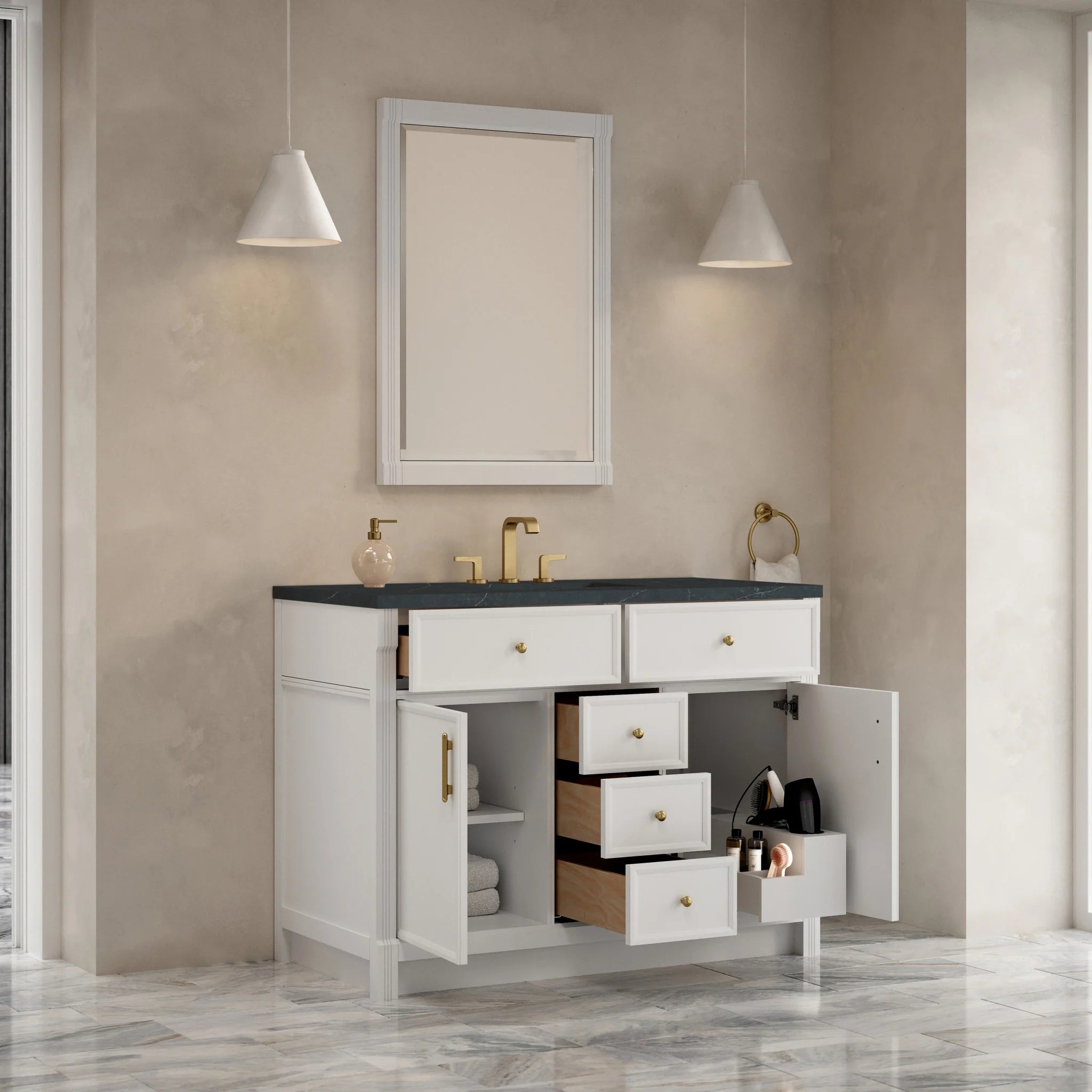 48" Bellshire Single Vanity in Bright White by James Martin Vanities-Charcoal Soapstone Silestone 3