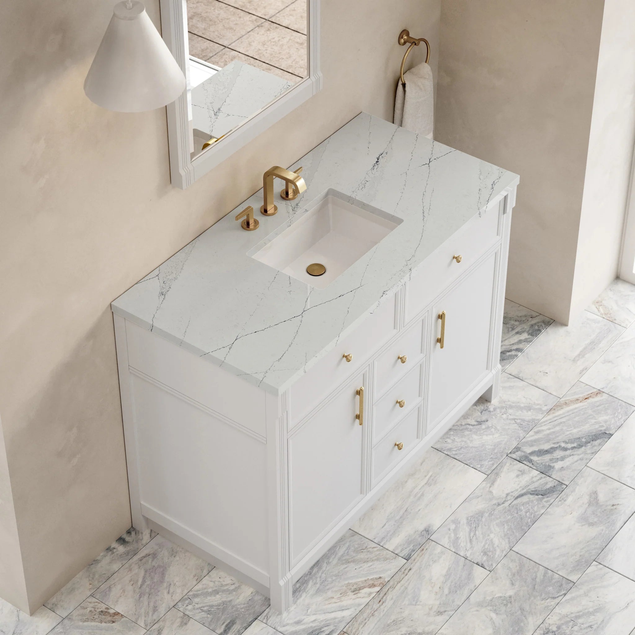 48" Bellshire Single Vanity in Bright White by James Martin Vanities-Ethereal Noctis Silestone 5