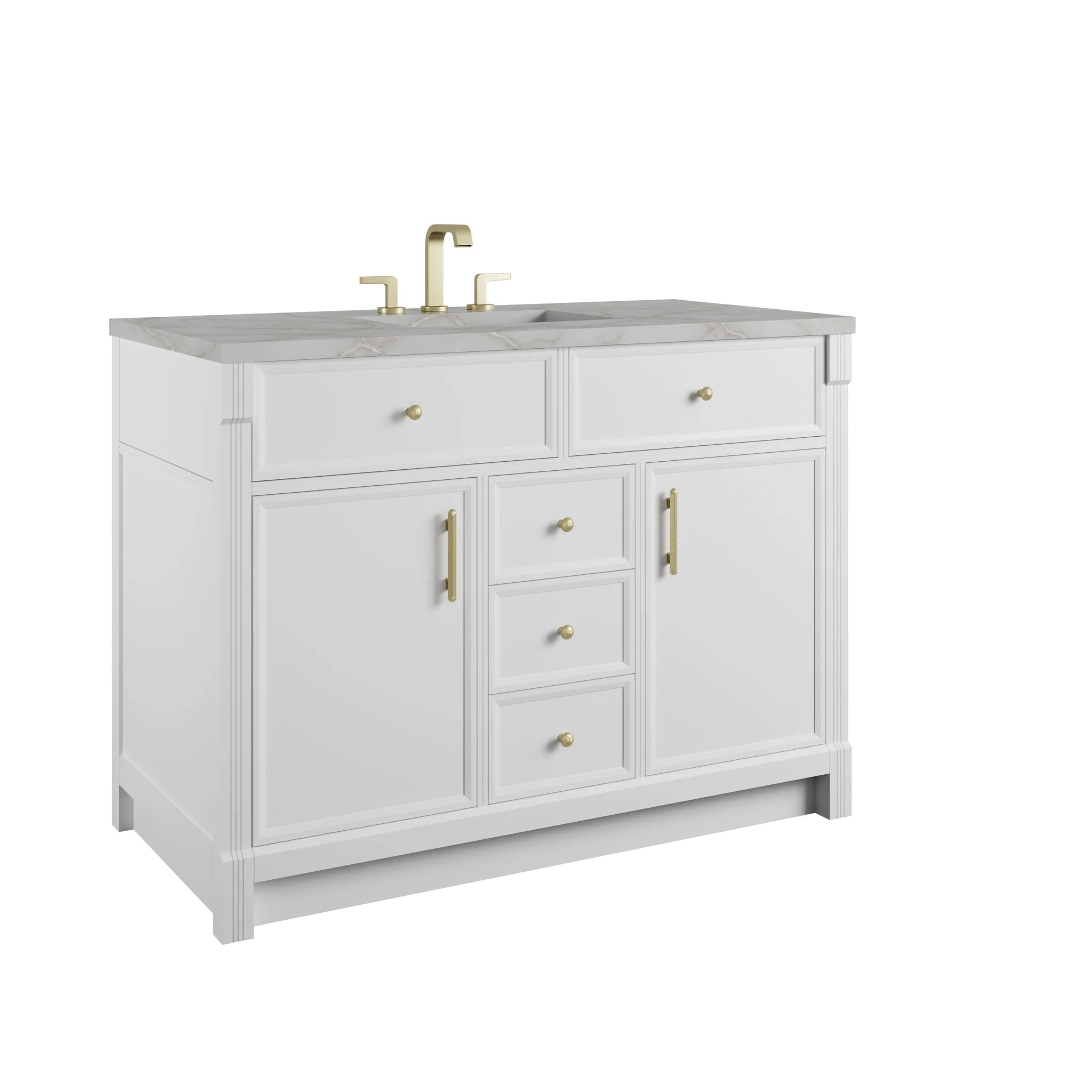 48" Bellshire Single Vanity in Bright White by James Martin Vanities-Victorian Silver Silestone 9