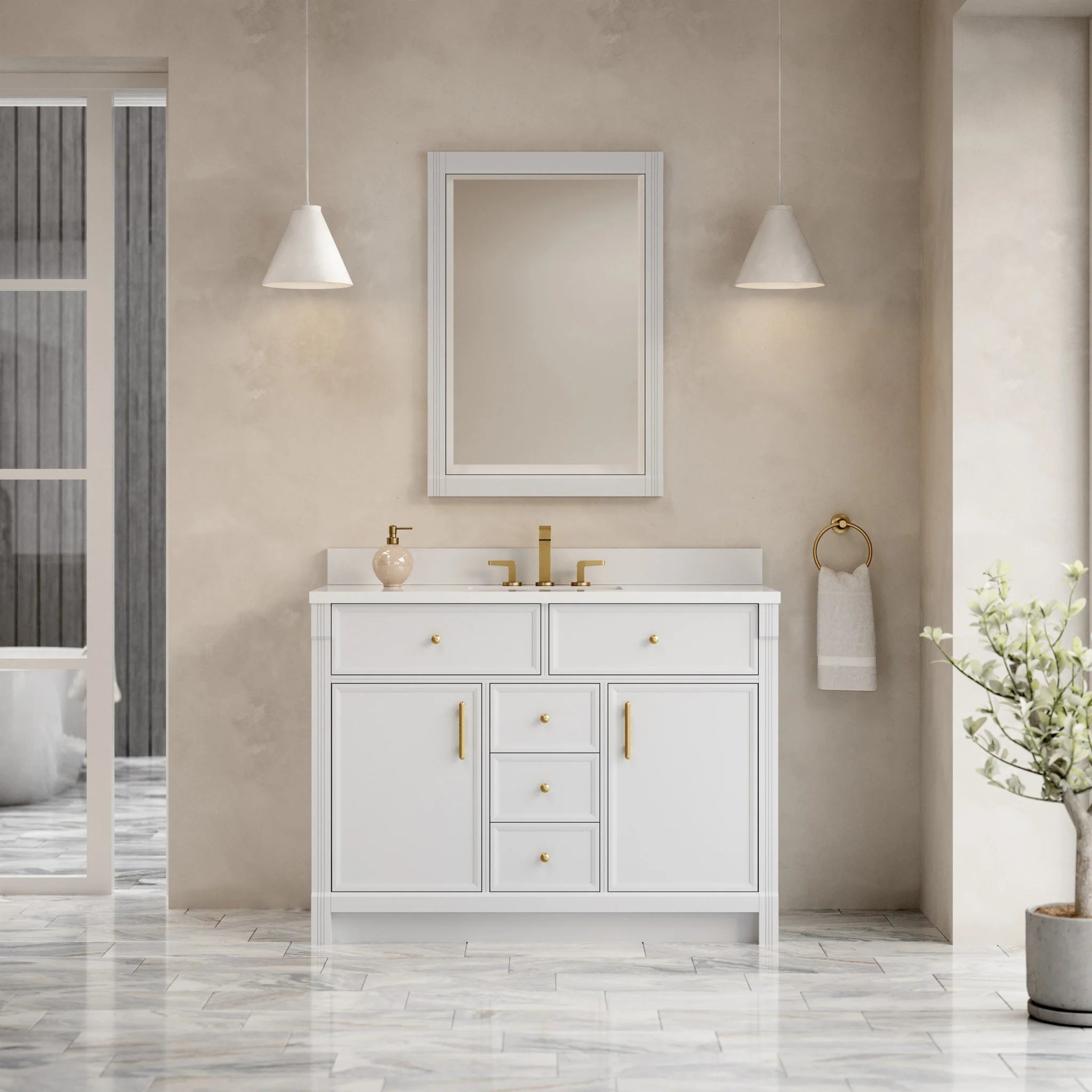 48" Bellshire Single Vanity in Bright White by James Martin Vanities-White Zeus Silestone 1