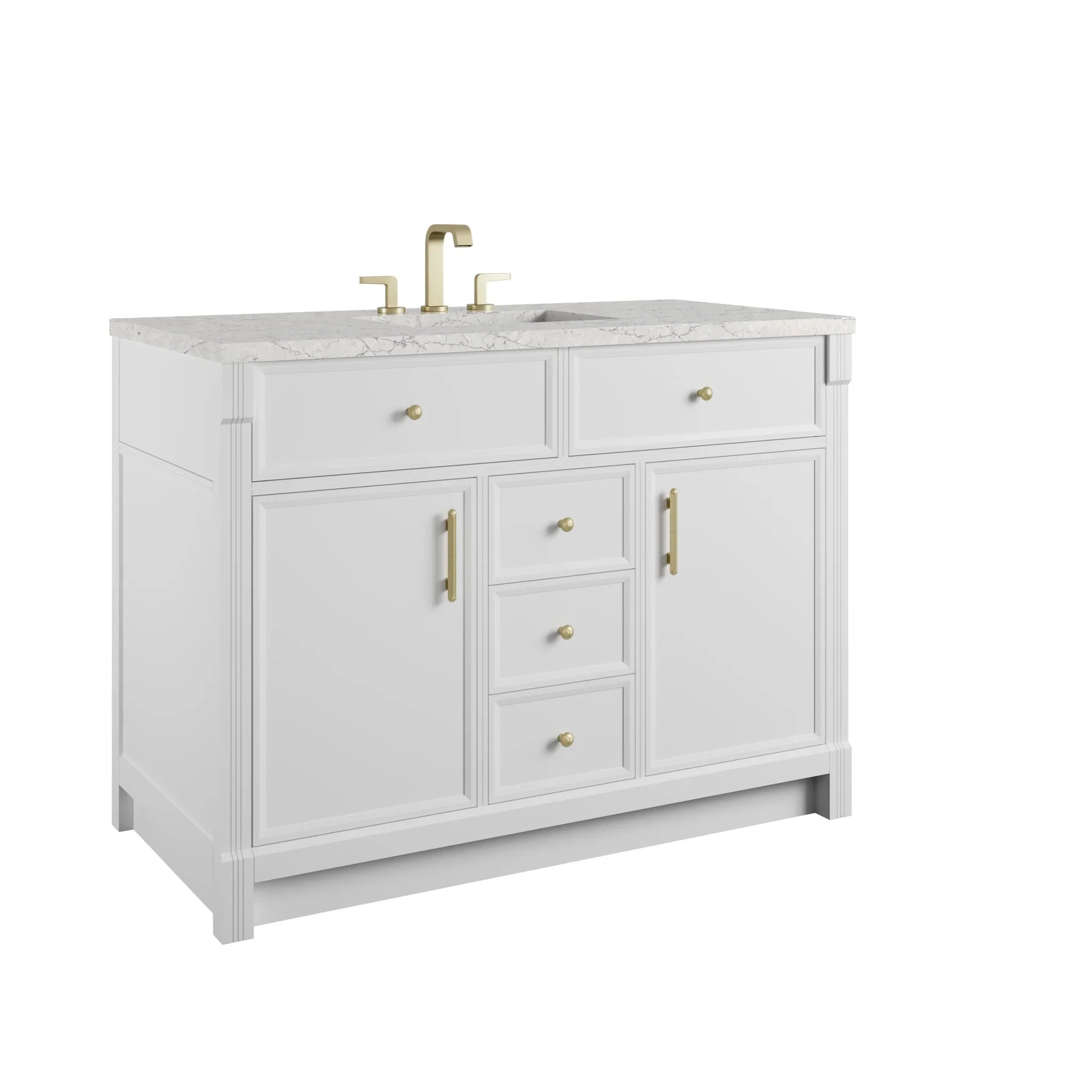 48" Bellshire Single Vanity in Bright White w/FreePower Wireless Charger by James Martin Vanities-Eternal Jasmine Pearl Silestone 10