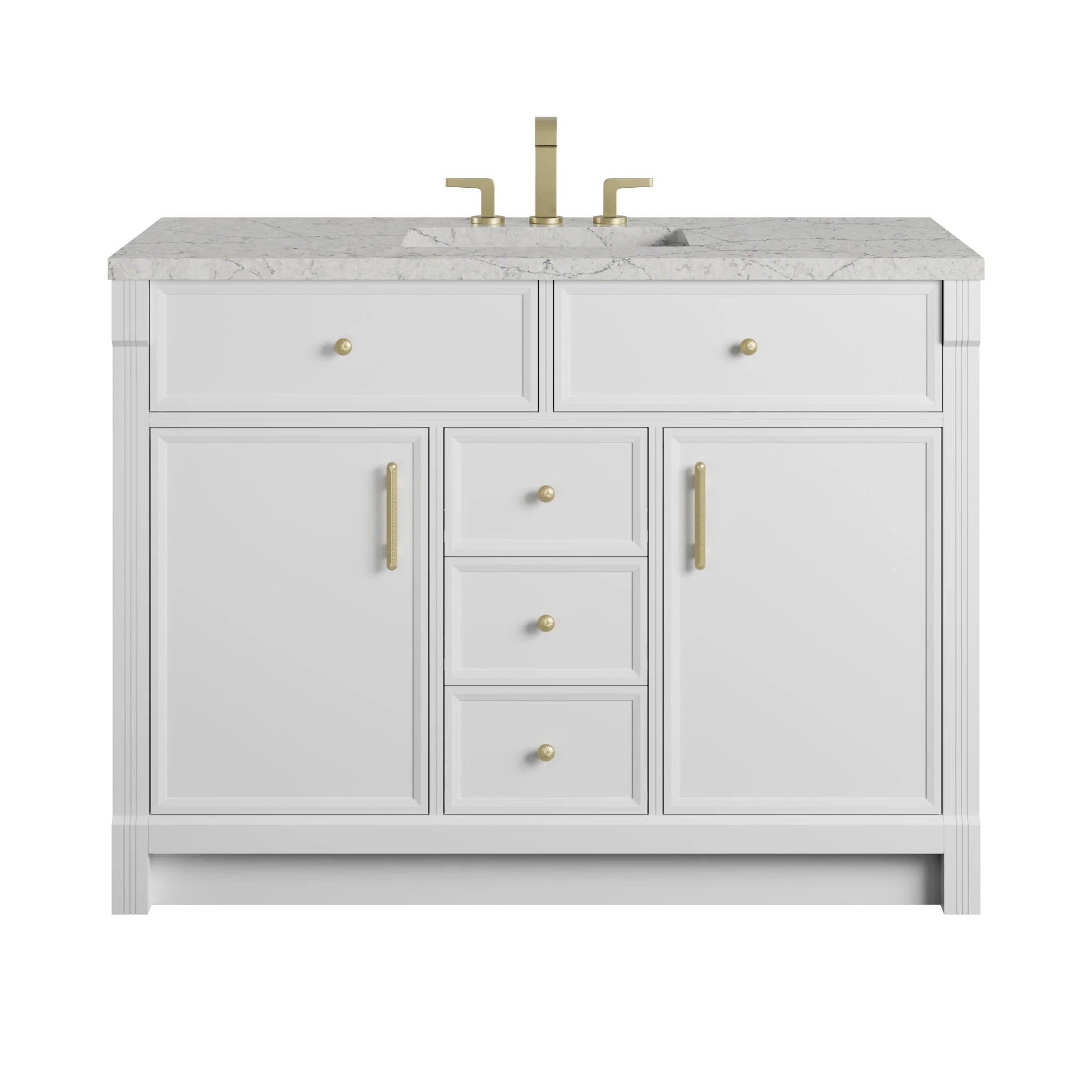 48" Bellshire Single Vanity in Bright White w/FreePower Wireless Charger by James Martin Vanities-Eternal Jasmine Pearl Silestone 
