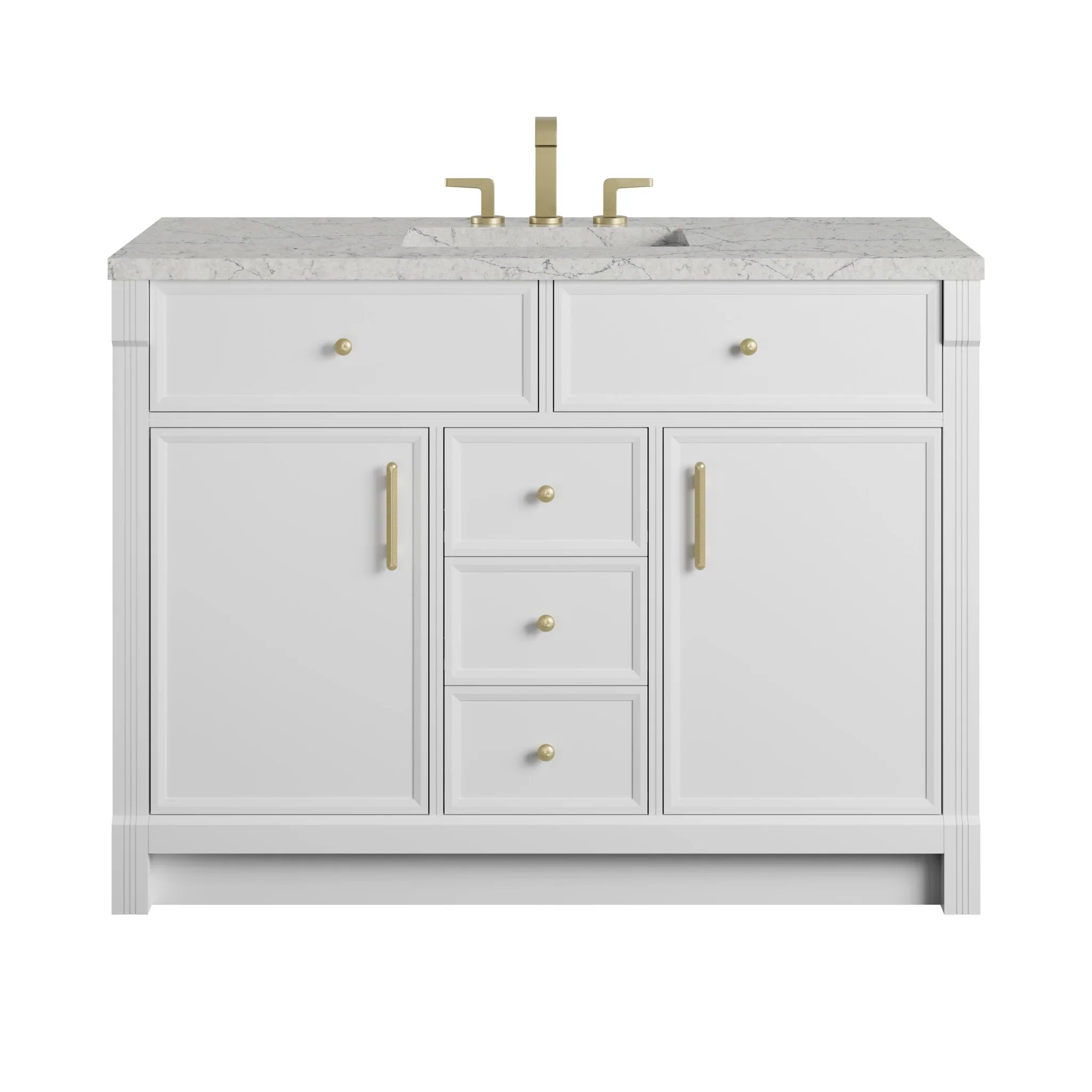 48" Bellshire Single Vanity in Bright White w/FreePower Wireless Charger by James Martin Vanities-Eternal Jasmine Pearl Silestone 