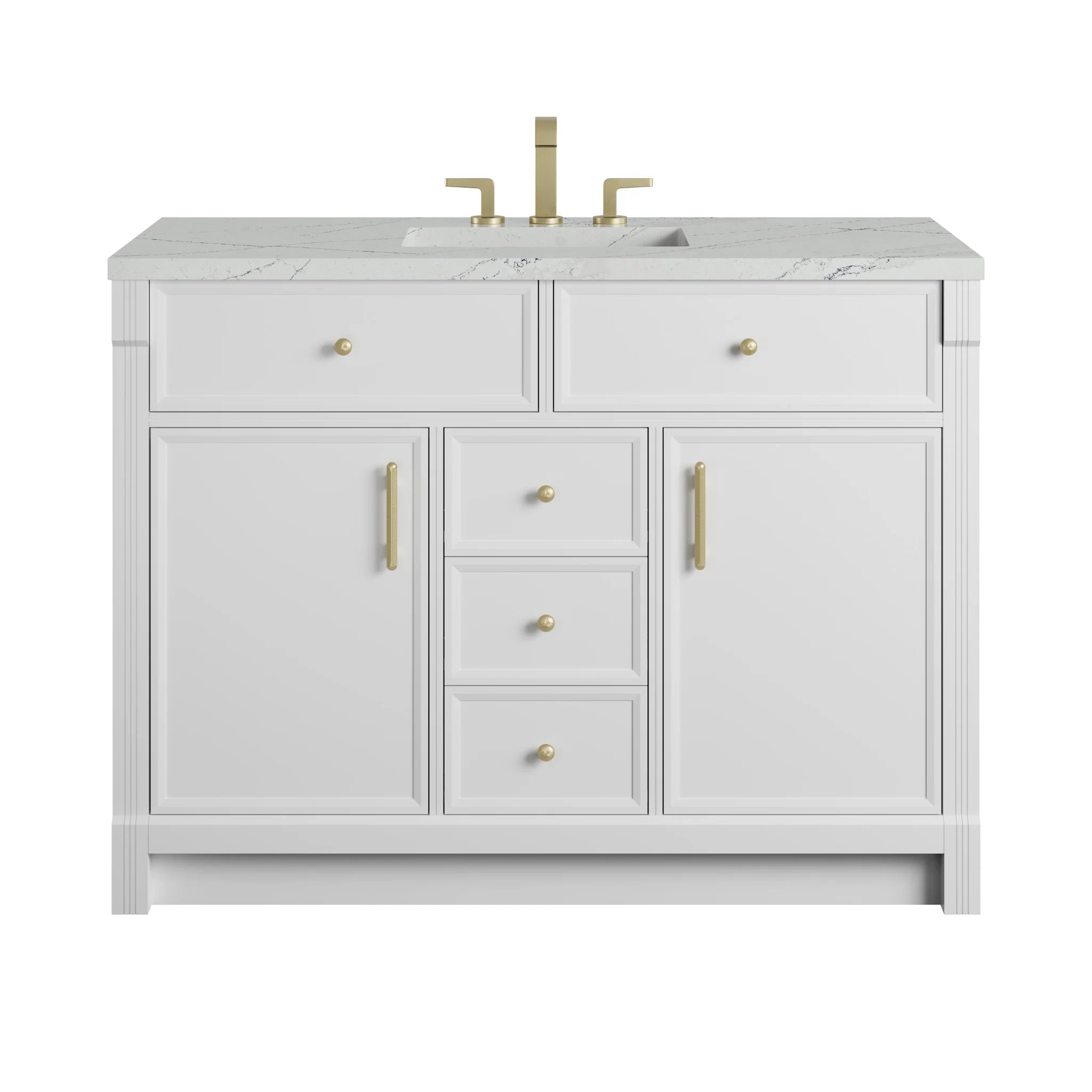 48" Bellshire Single Vanity in Bright White w/FreePower Wireless Charger by James Martin Vanities-Ethereal Noctis Silestone 