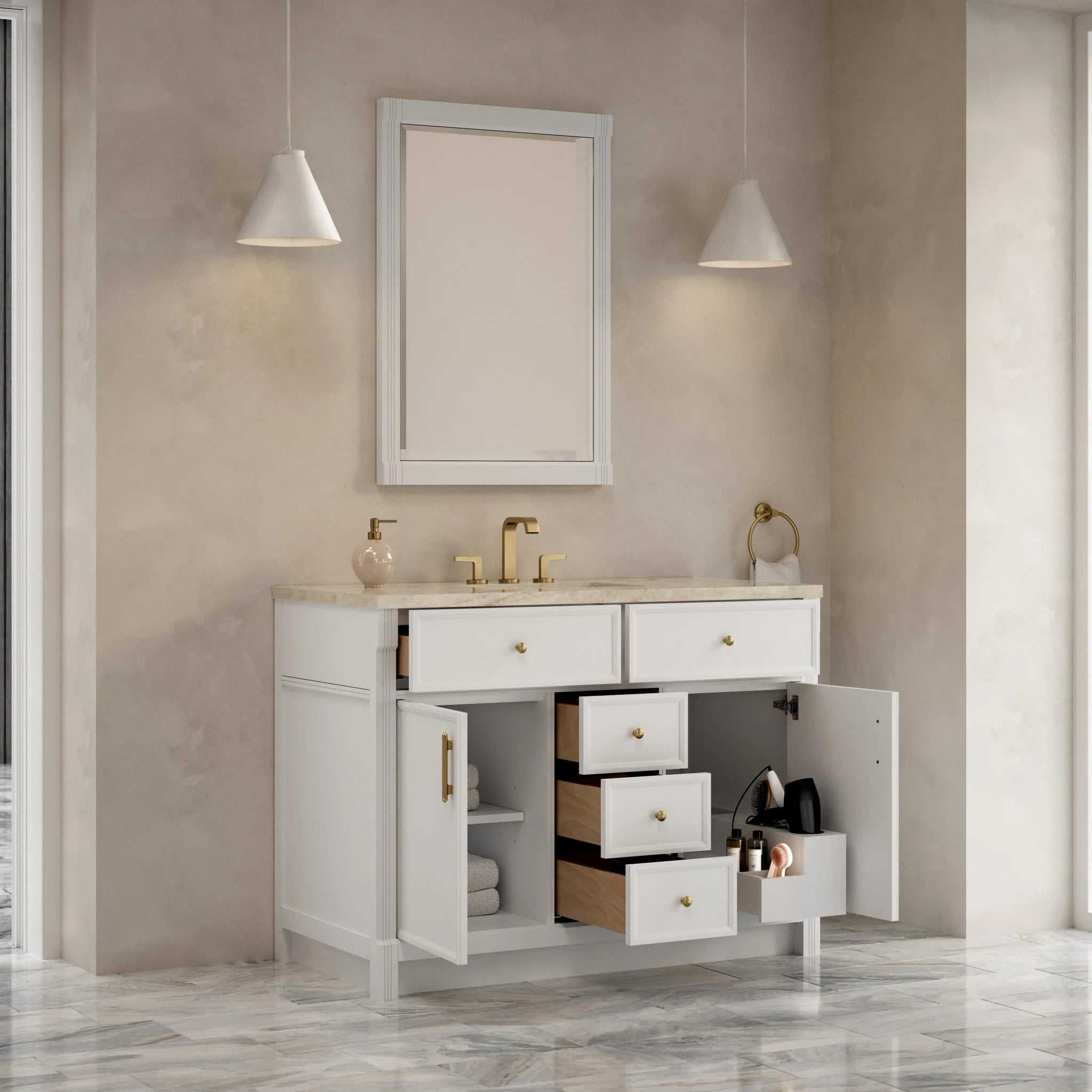 48" Bellshire Single Vanity in Bright White w/FreePower Wireless Charger by James Martin Vanities-Tajnar Eclos 3