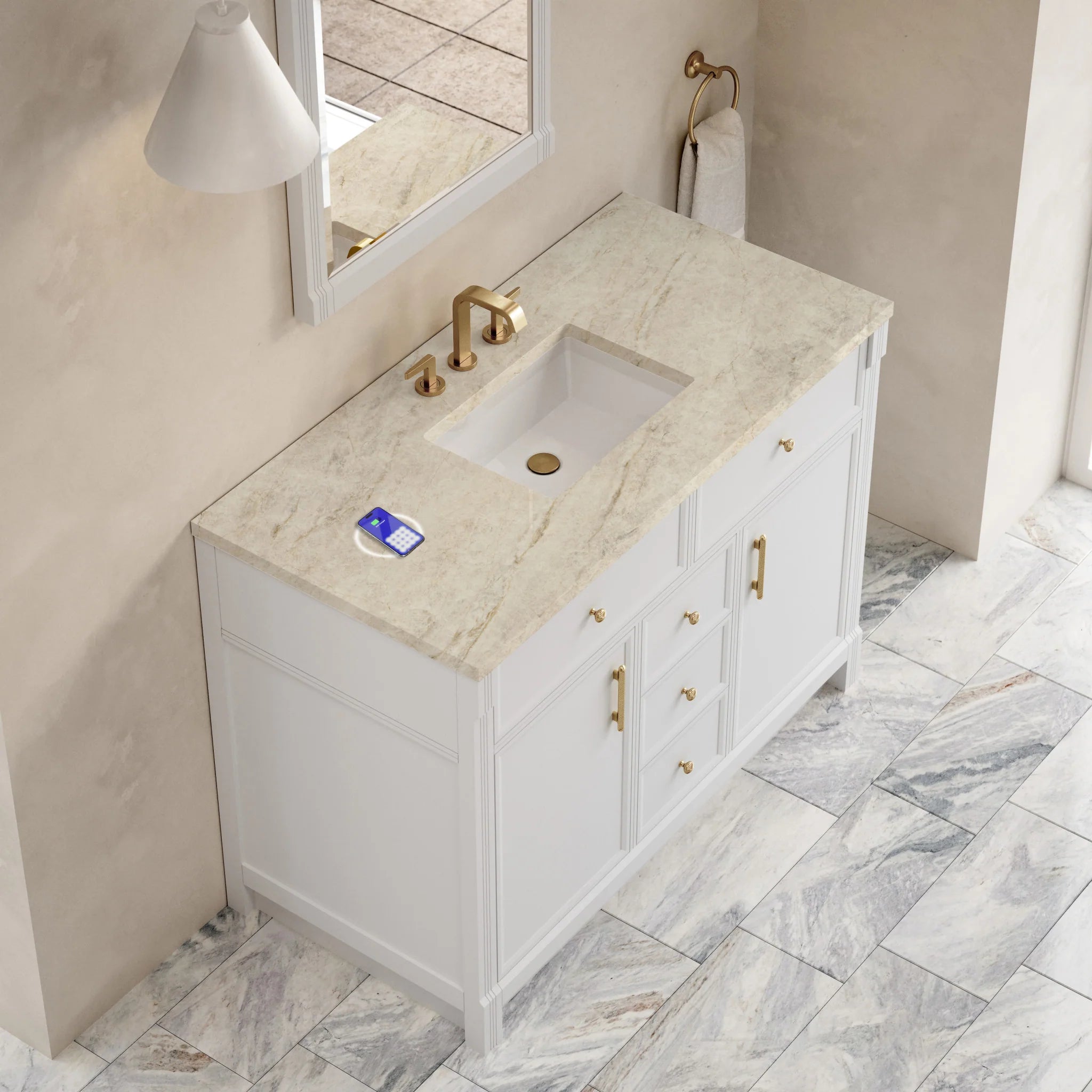 48" Bellshire Single Vanity in Bright White w/FreePower Wireless Charger by James Martin Vanities-Tajnar Eclos 5