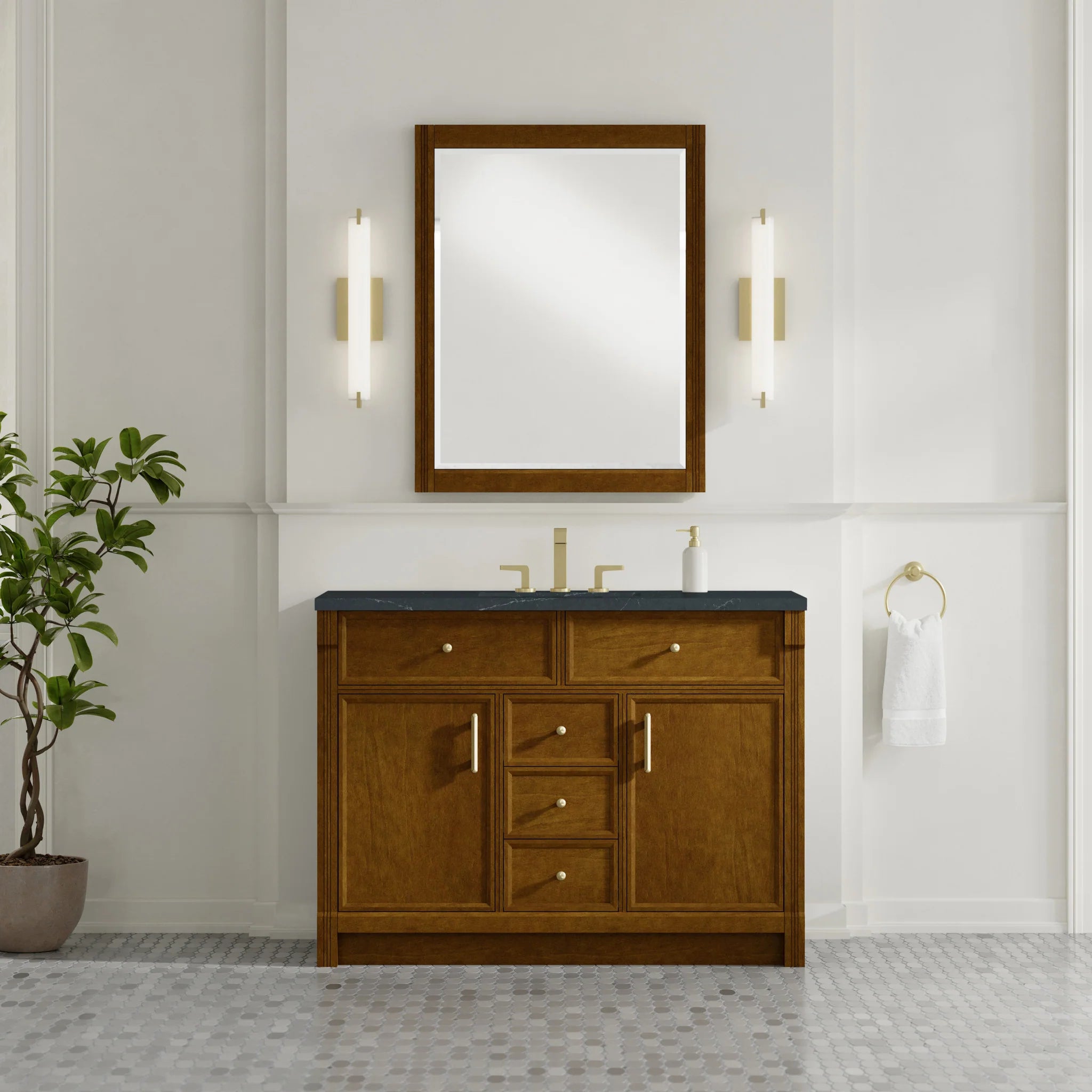48" Bellshire Single Vanity in Honey Oak by James Martin Vanities-Charcoal Soapstone Silestone 1