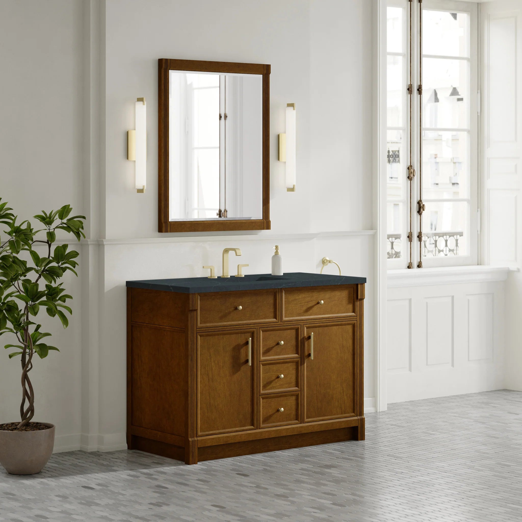 48" Bellshire Single Vanity in Honey Oak by James Martin Vanities-Charcoal Soapstone Silestone 2