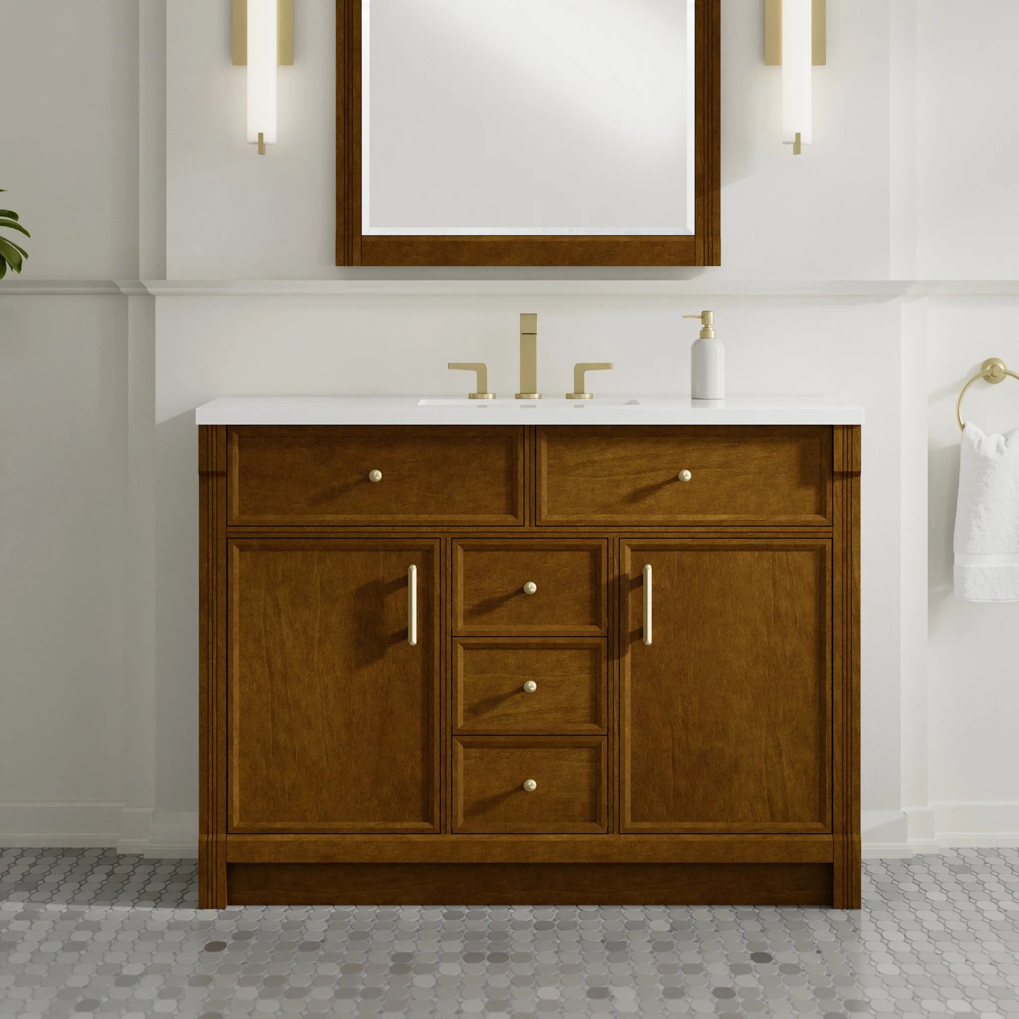 48" Bellshire Single Vanity in Honey Oak by James Martin Vanities-White Zeus Silestone 2