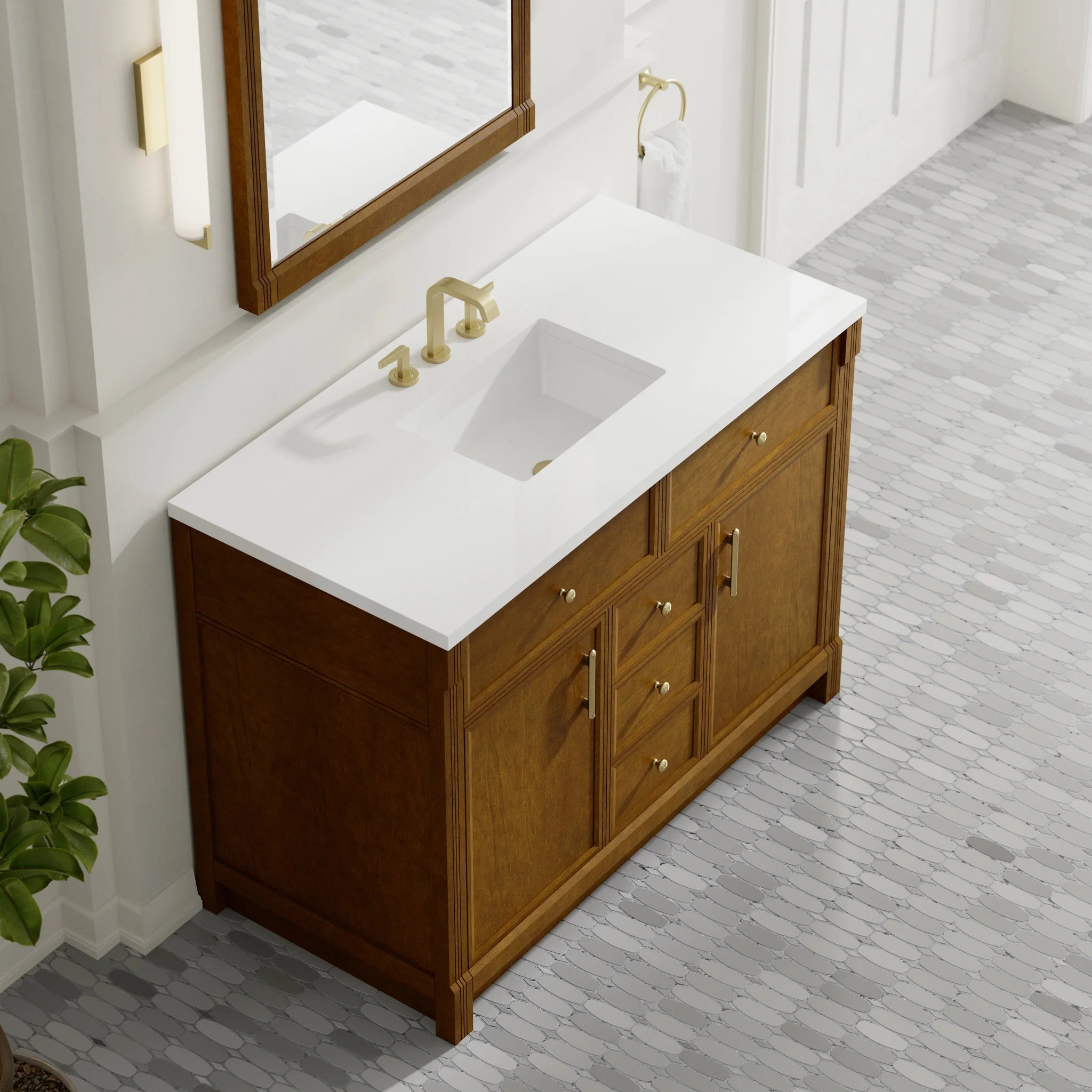 48" Bellshire Single Vanity in Honey Oak by James Martin Vanities-White Zeus Silestone 8