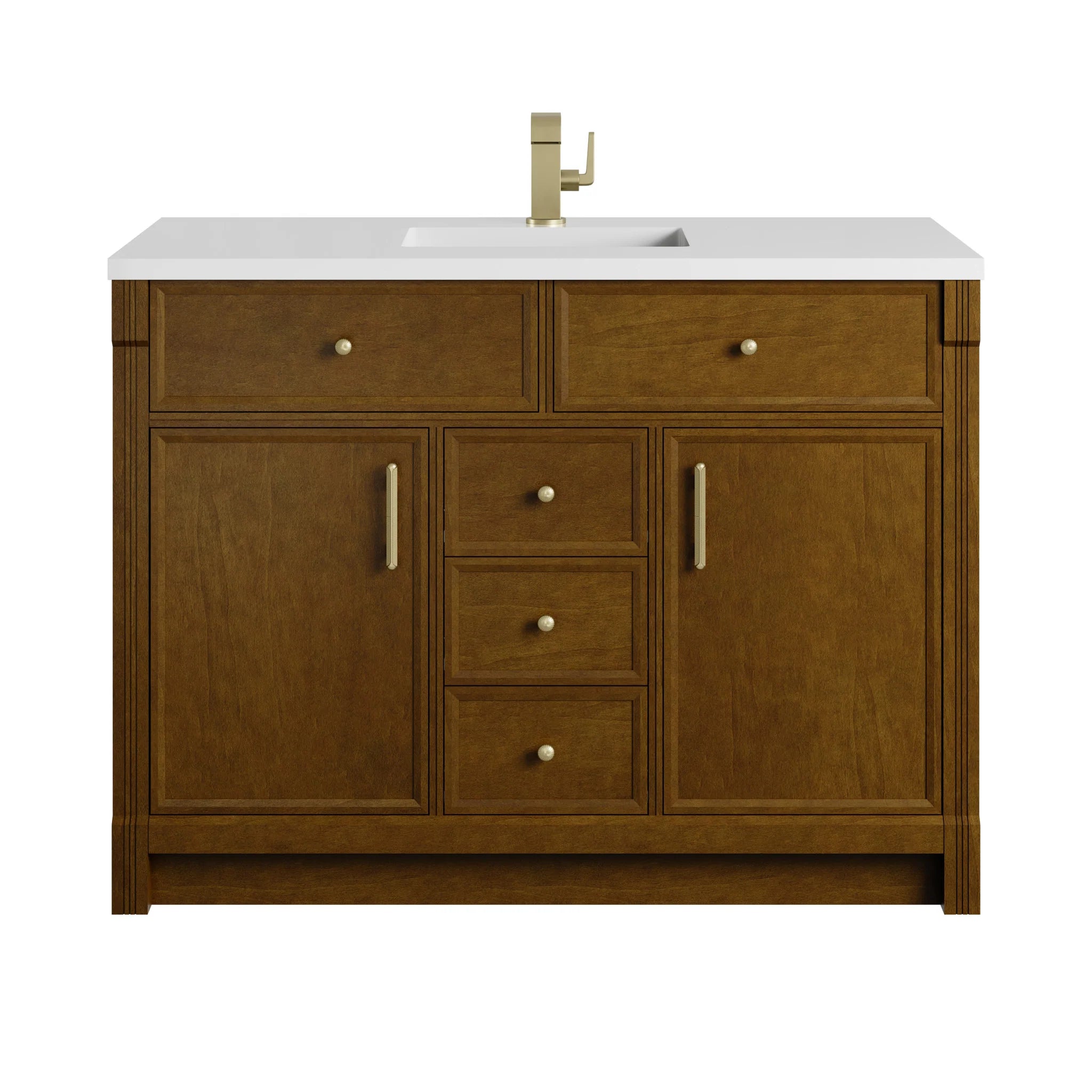 48" Bellshire Single Vanity in Honey Oak by James Martin Vanities-White Zeus Silestone & Backsplash 1